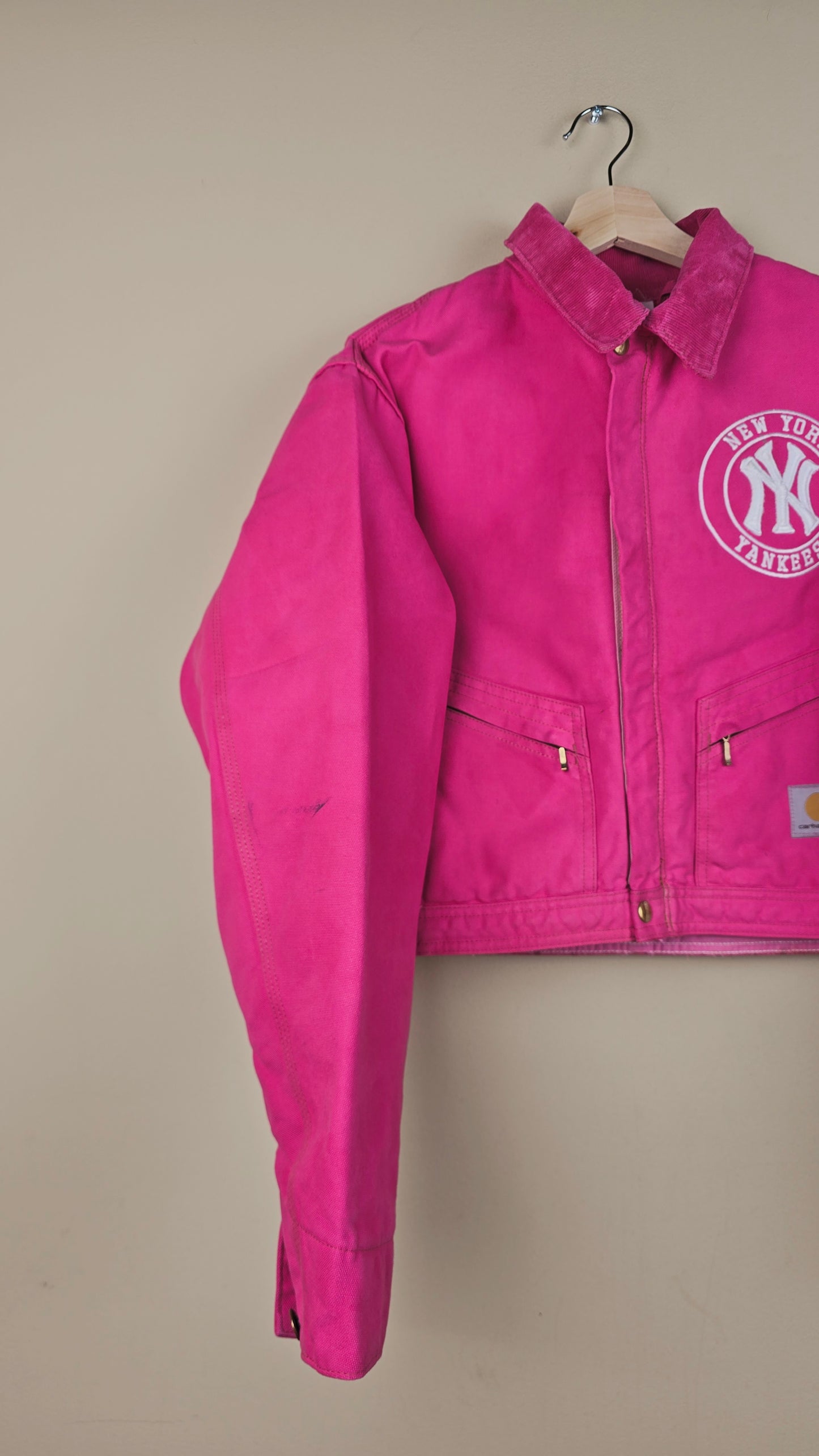 Vintage Carhartt X NY Yankees Cropped Jacket | Hot Pink | Size L | OP5