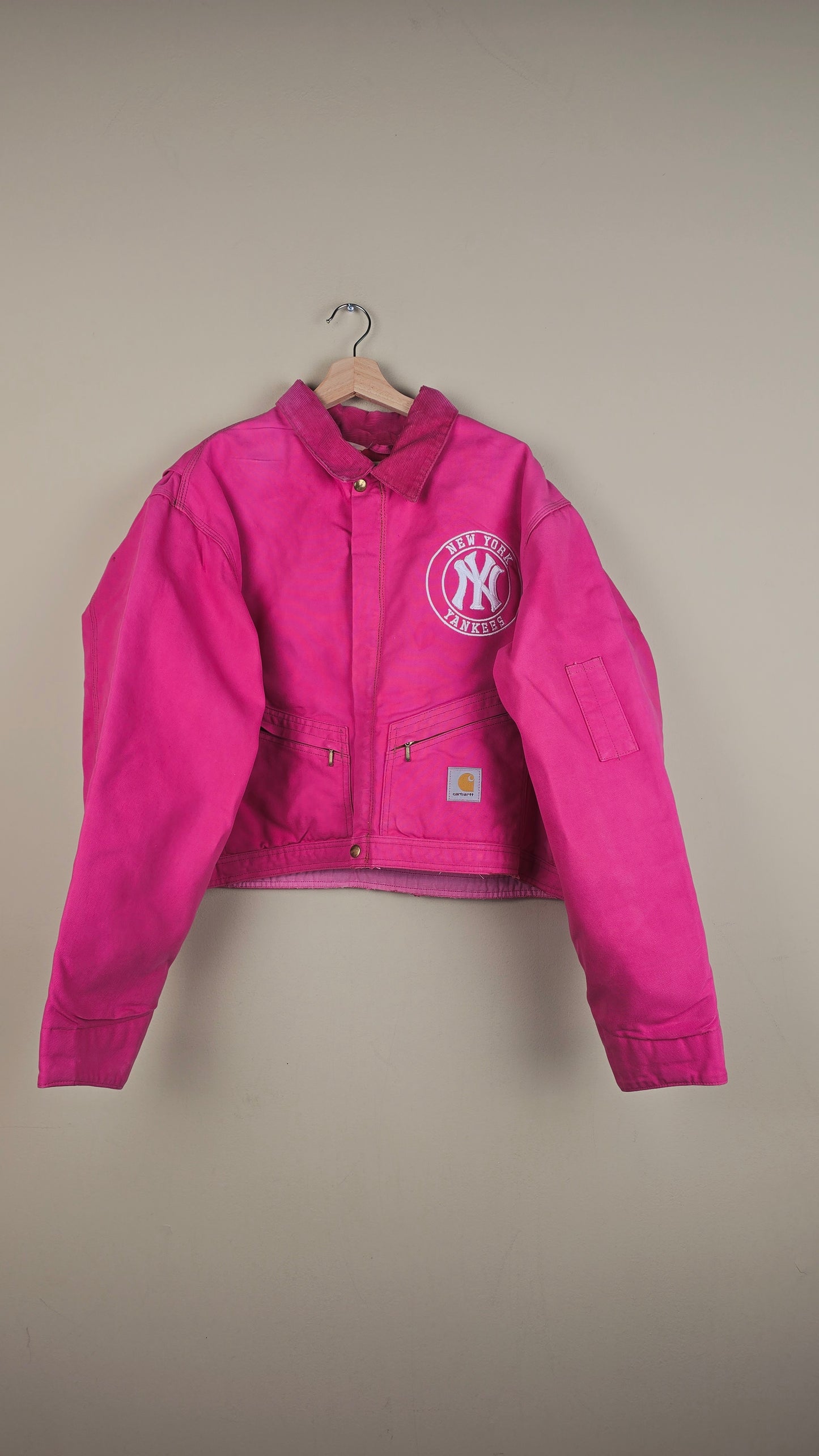 Vintage Carhartt X NY Yankees Cropped Jacket | Hot Pink | Size 2XL | OP7