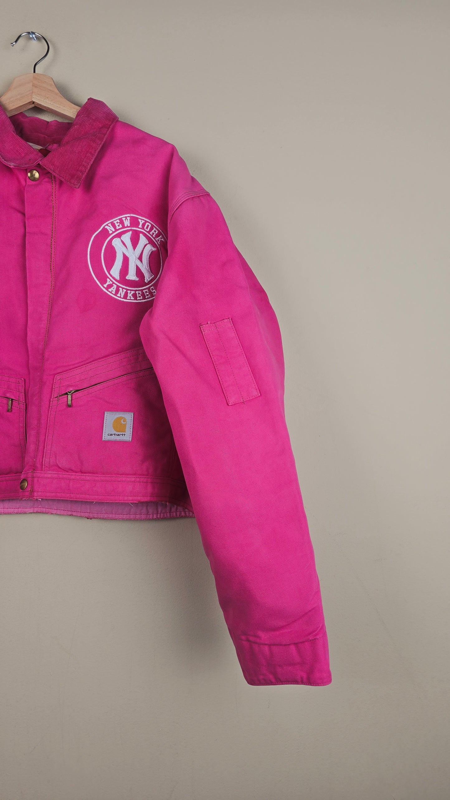 Vintage Carhartt X NY Yankees Cropped Jacket | Hot Pink | Size 2XL | OP7