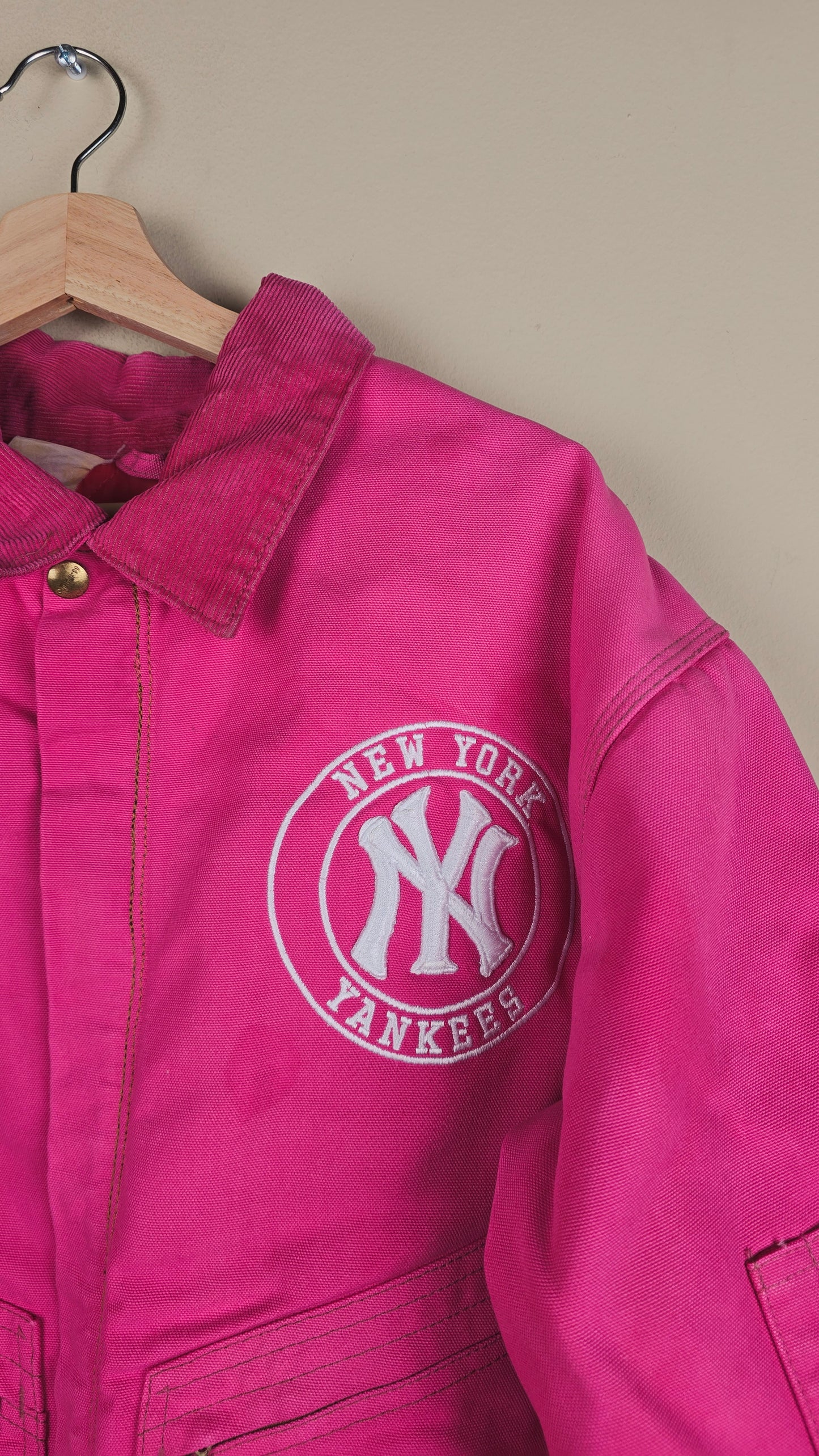 Vintage Carhartt X NY Yankees Cropped Jacket | Hot Pink | Size 2XL | OP7