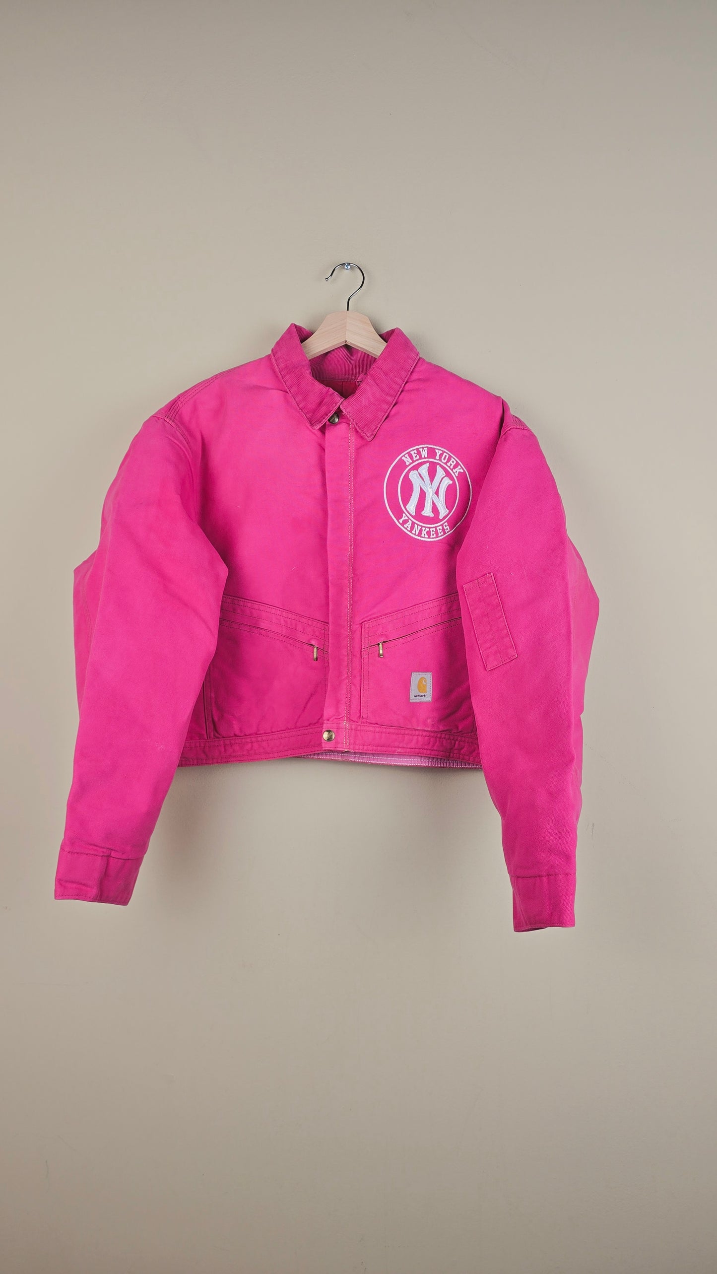 Vintage Carhartt X NY Yankees Cropped Jacket | Hot Pink | Size XL | OP8