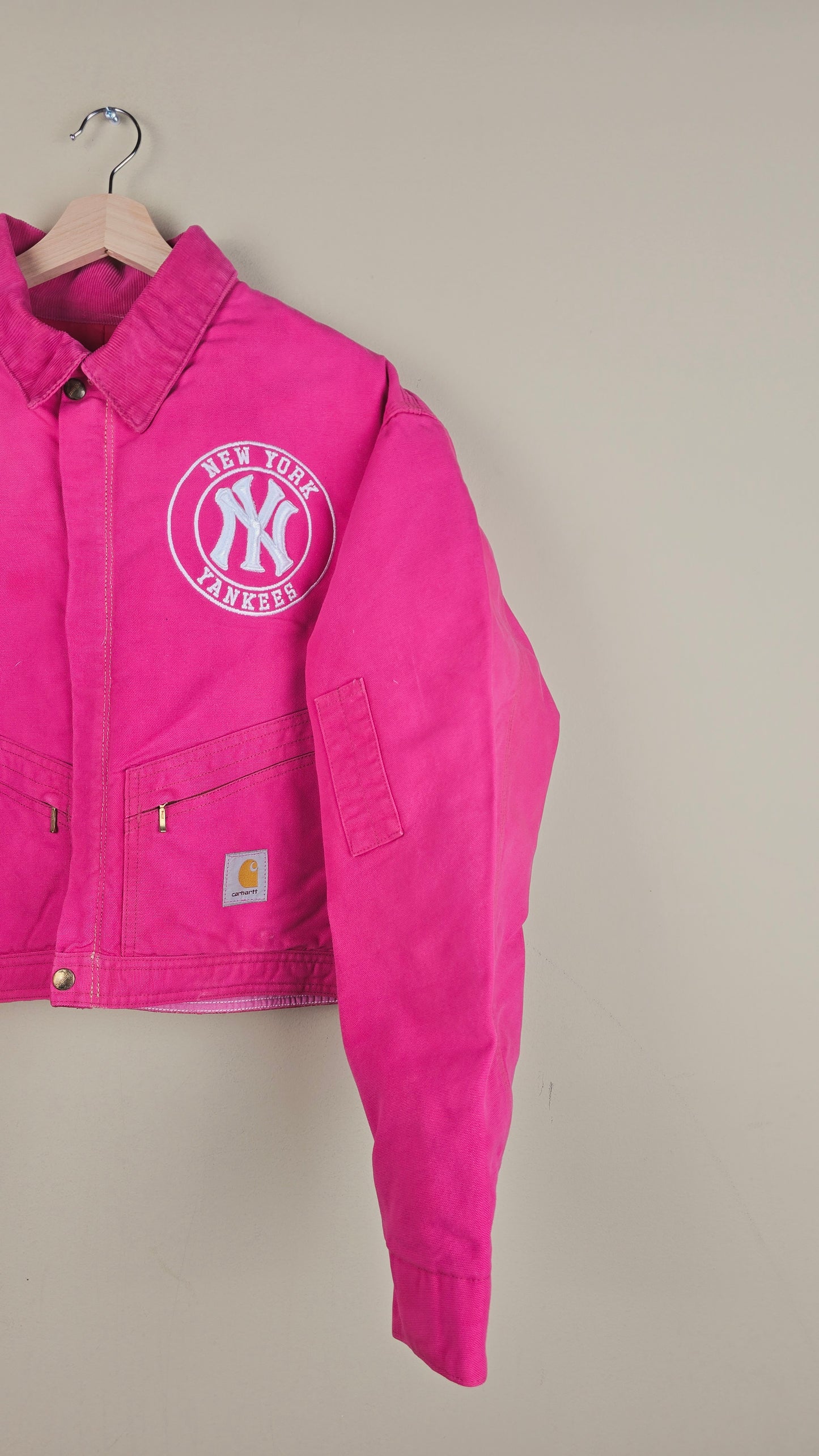 Vintage Carhartt X NY Yankees Cropped Jacket | Hot Pink | Size XL | OP8