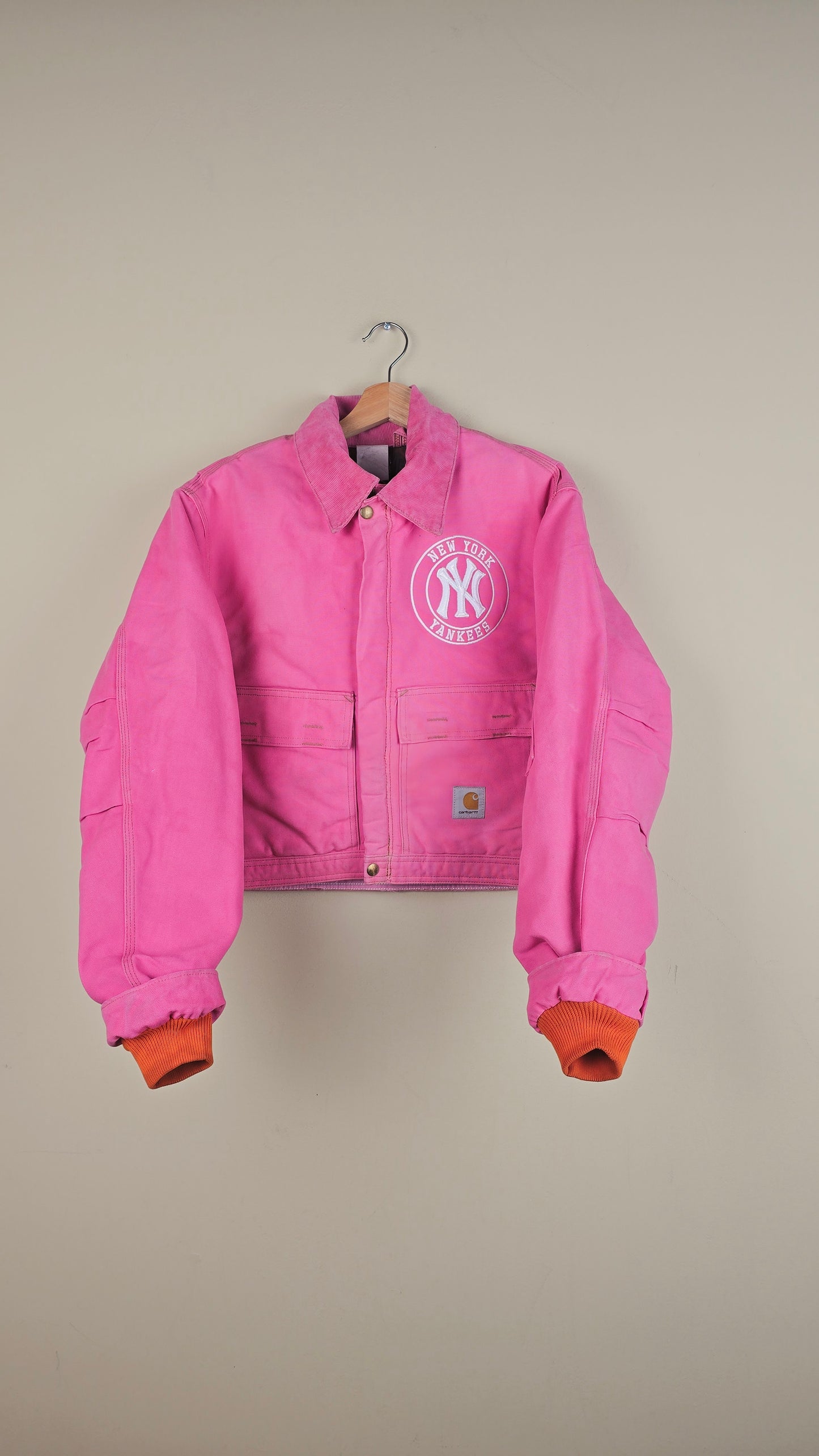 Vintage Carhartt X NY Yankees Cropped Jacket | Baby Pink | Size L | OP9