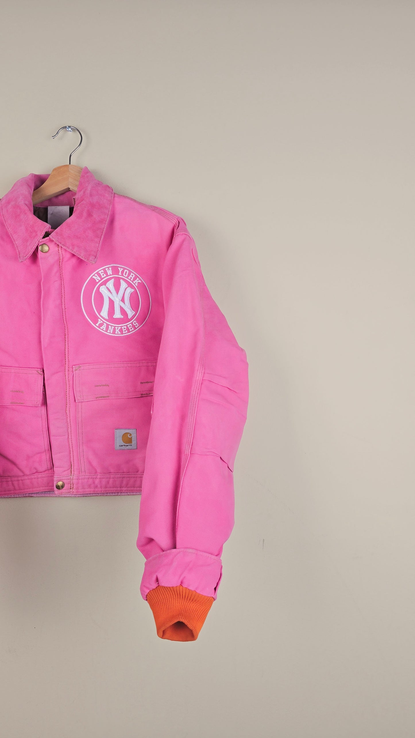 Vintage Carhartt X NY Yankees Cropped Jacket | Baby Pink | Size L | OP9