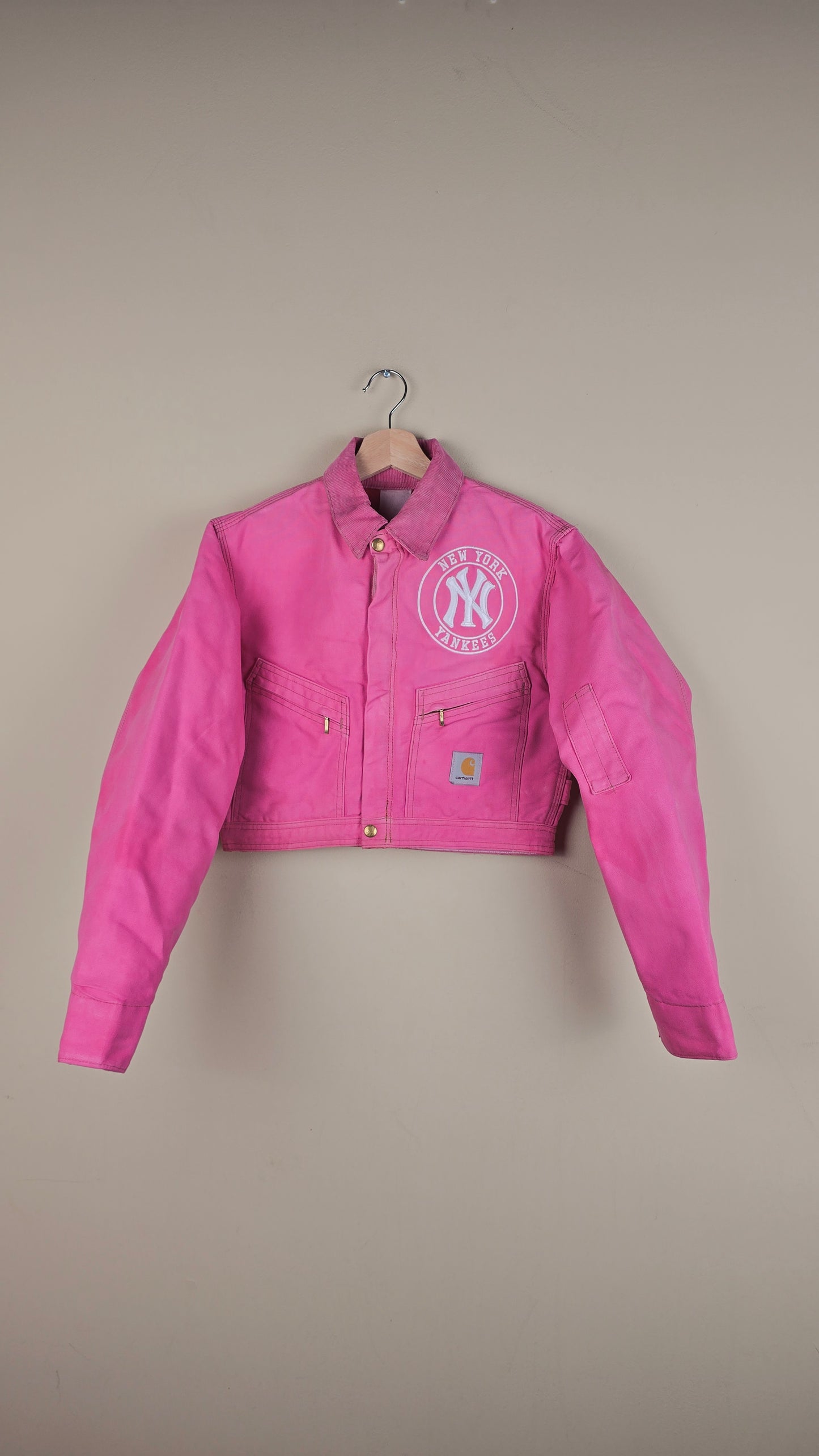 Vintage Carhartt X NY Yankees Cropped Jacket | Baby Pink | Size XS | OP11