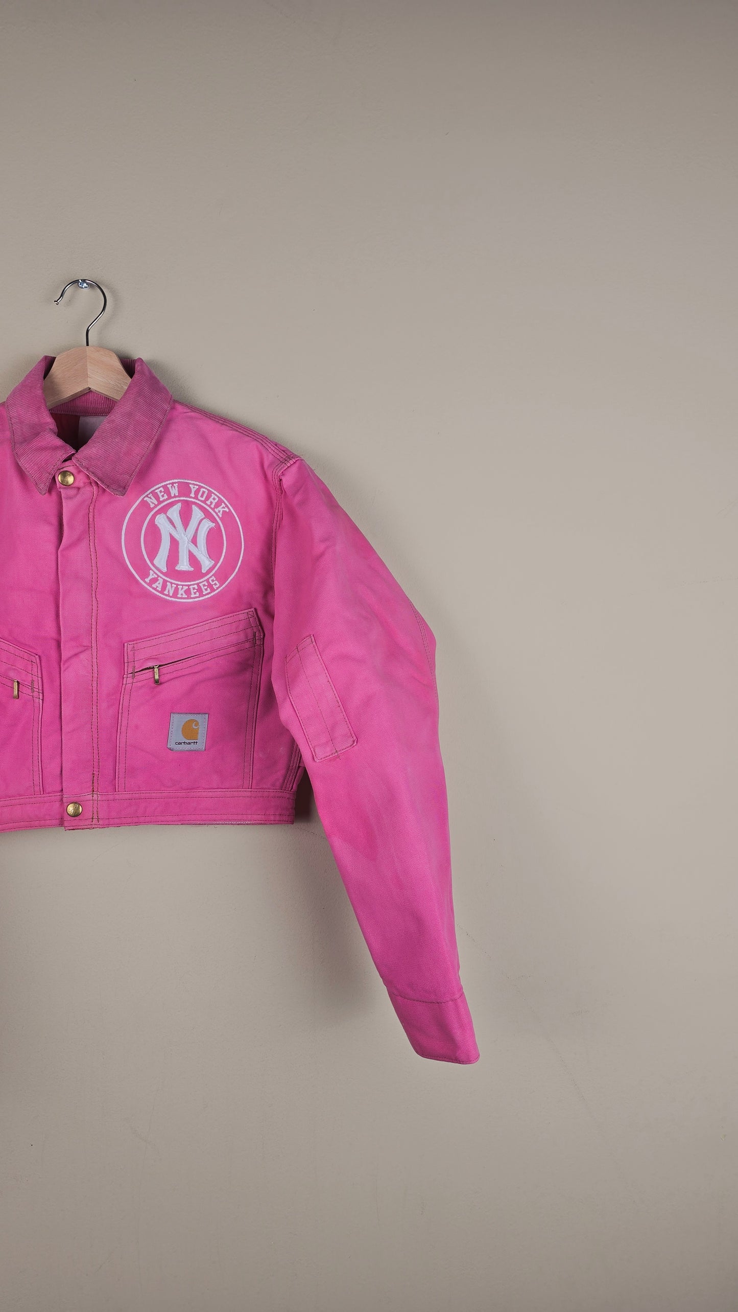 Vintage Carhartt X NY Yankees Cropped Jacket | Baby Pink | Size XS | OP11