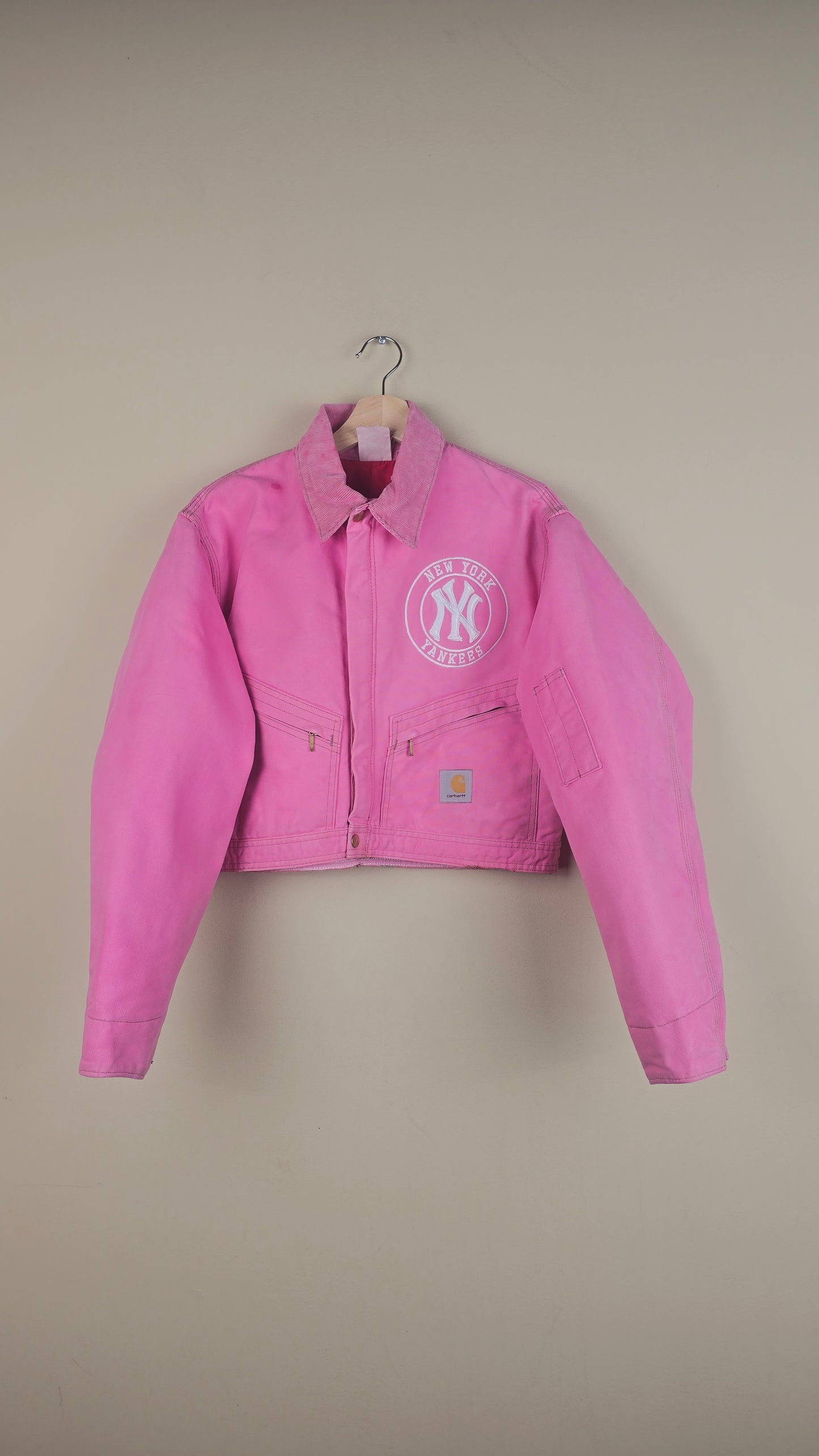 Vintage Carhartt X NY Yankees Cropped Jacket | Baby Pink | Size M | OP12