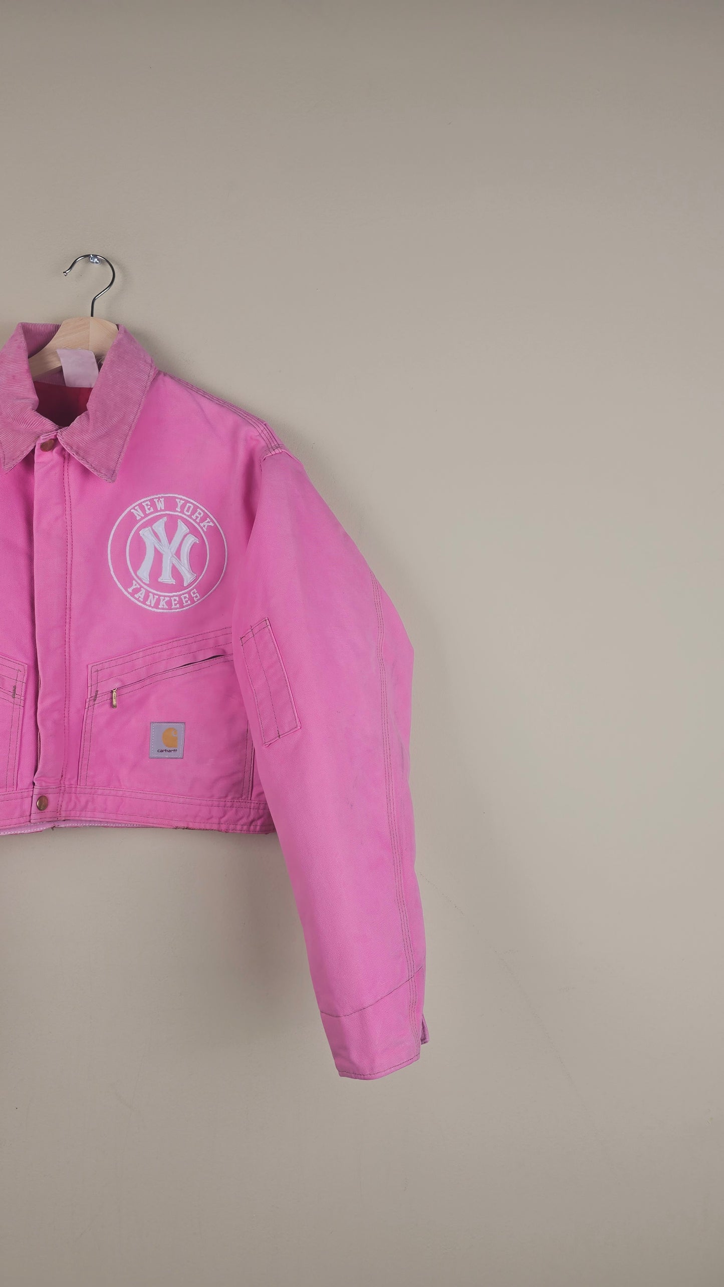 Vintage Carhartt X NY Yankees Cropped Jacket | Baby Pink | Size M | OP12