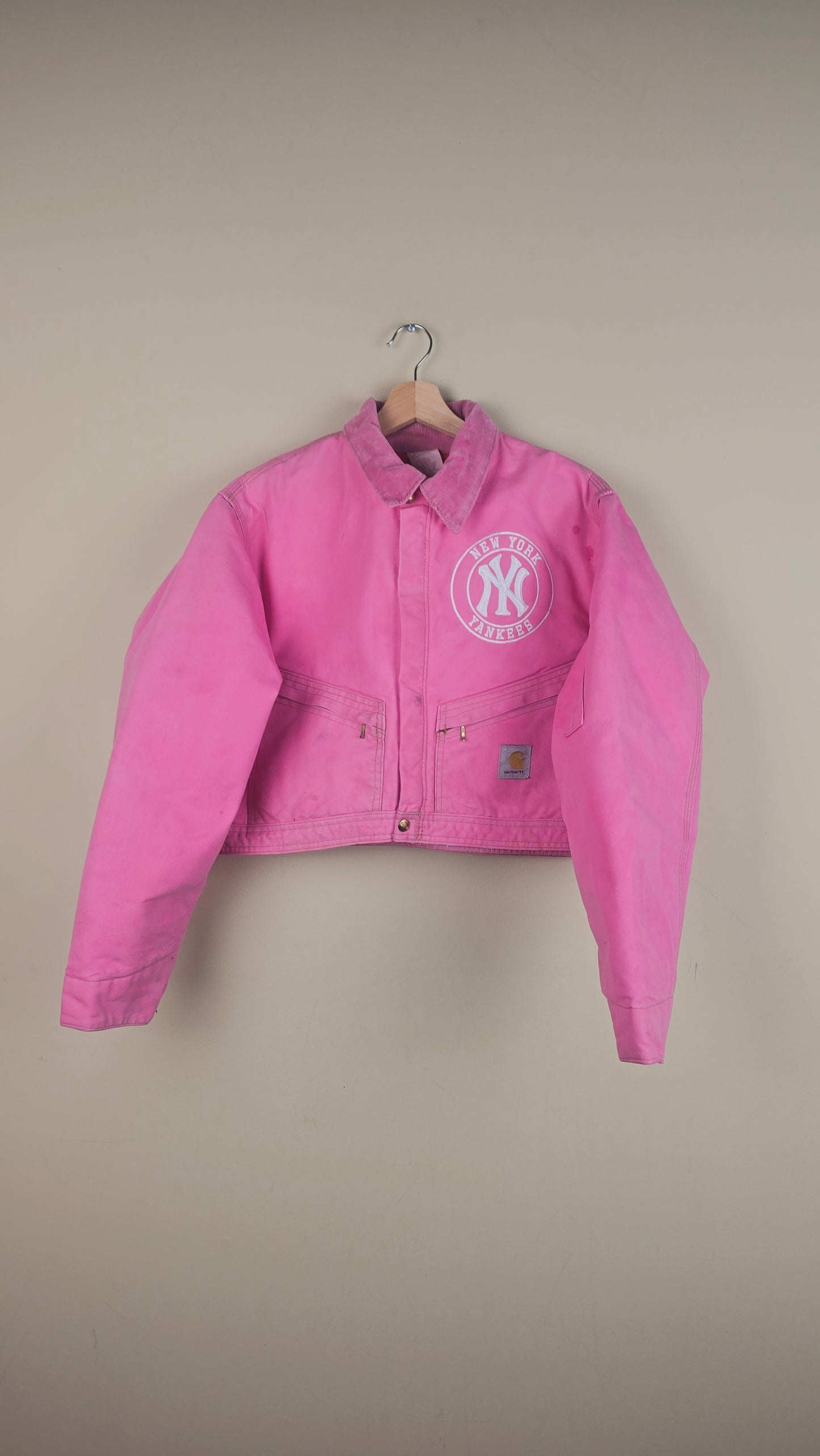 Vintage Carhartt X NY Yankees Cropped Jacket | Baby Pink | Size M | OP13