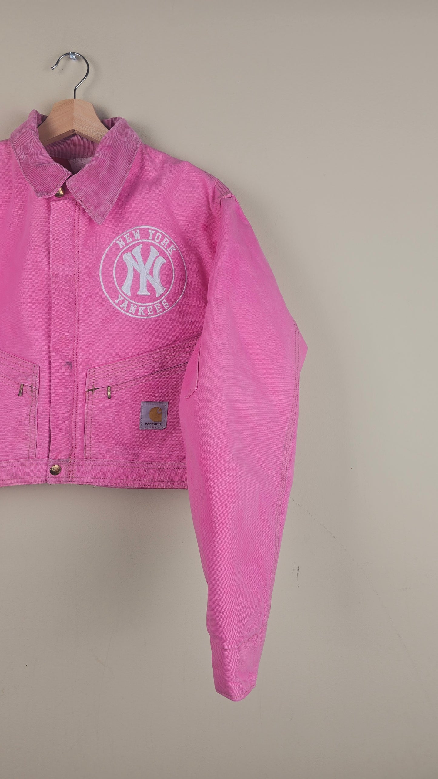 Vintage Carhartt X NY Yankees Cropped Jacket | Baby Pink | Size M | OP13