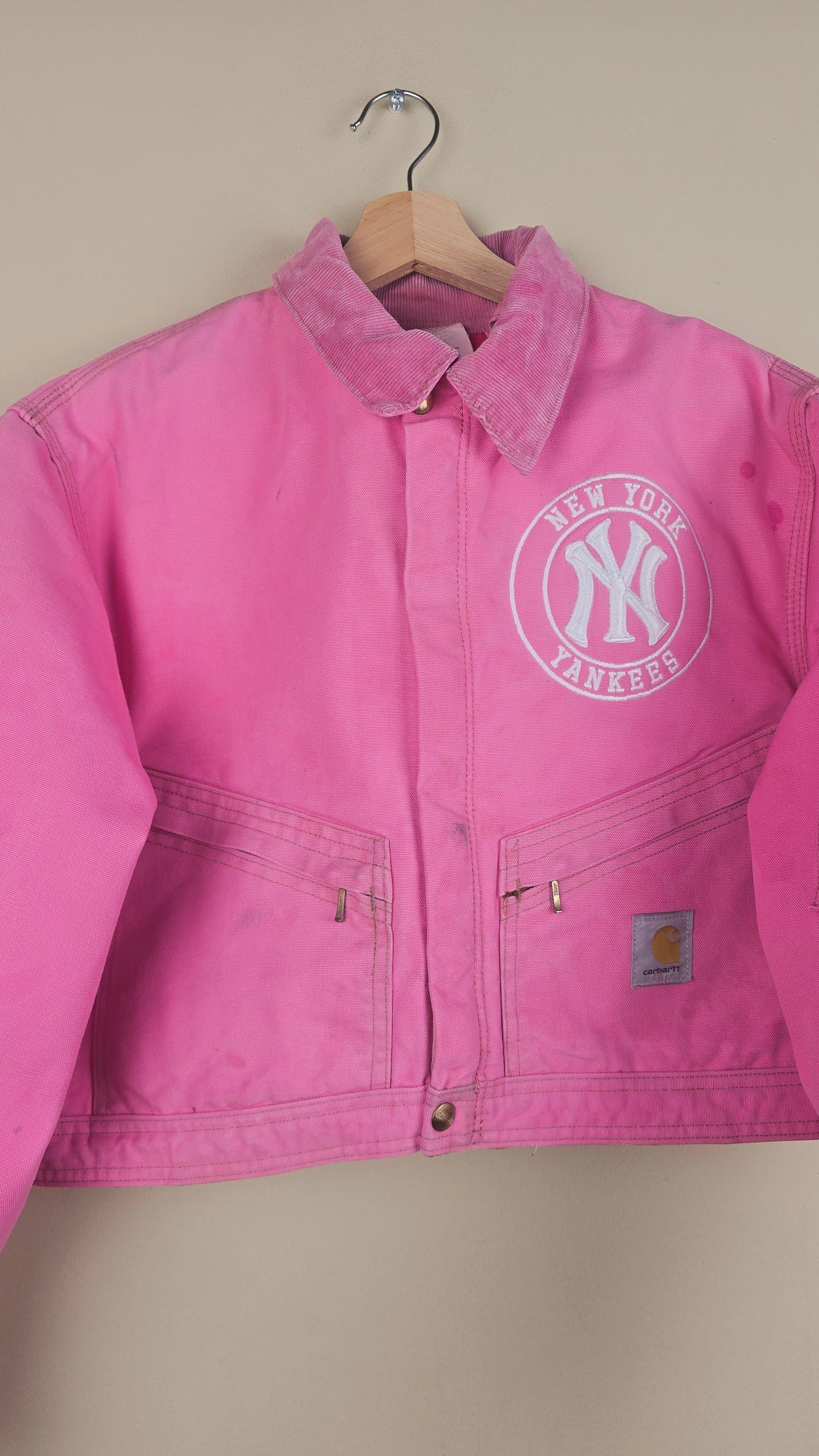 Vintage Carhartt X NY Yankees Cropped Jacket | Baby Pink | Size M | OP13