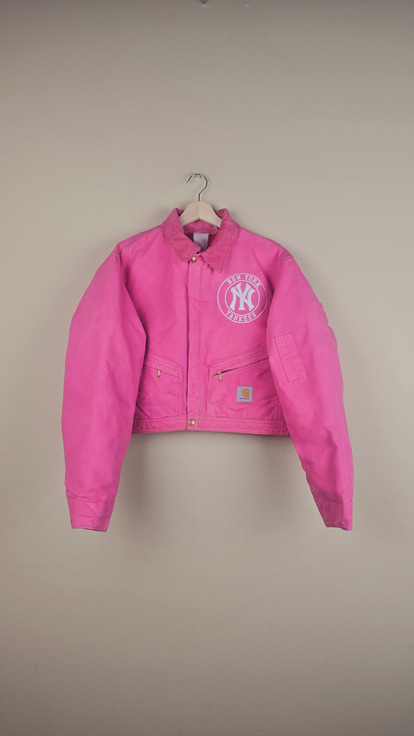 Vintage Carhartt X NY Yankees Cropped Jacket | Baby Pink | Size M | OP14