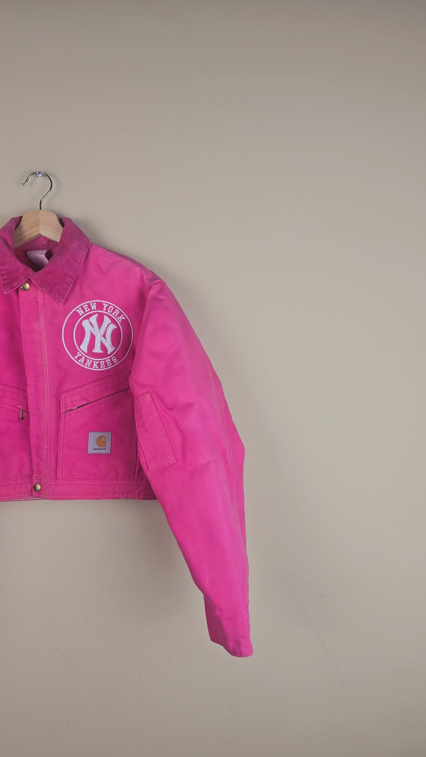 Vintage Carhartt X NY Yankees Cropped Jacket | Hot Pink | Size XS | OP15