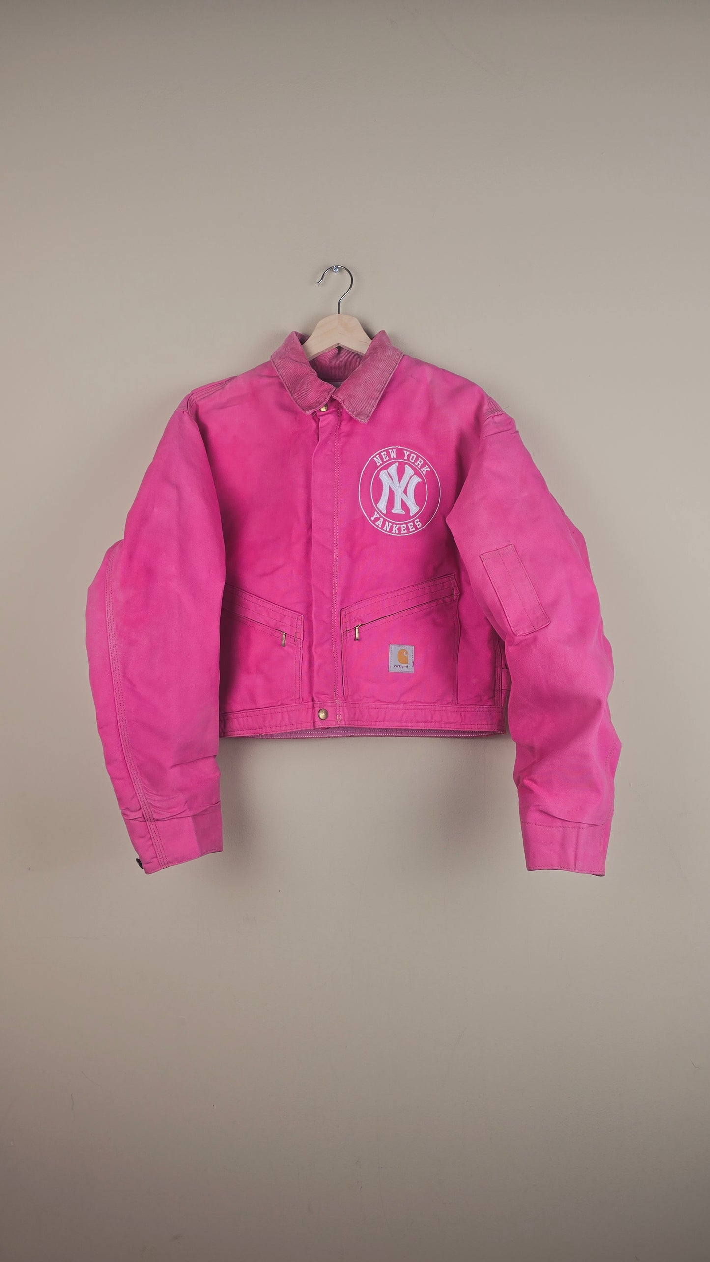 Vintage Carhartt X NY Yankees Cropped Jacket | Hot Pink | Size XL | OP16