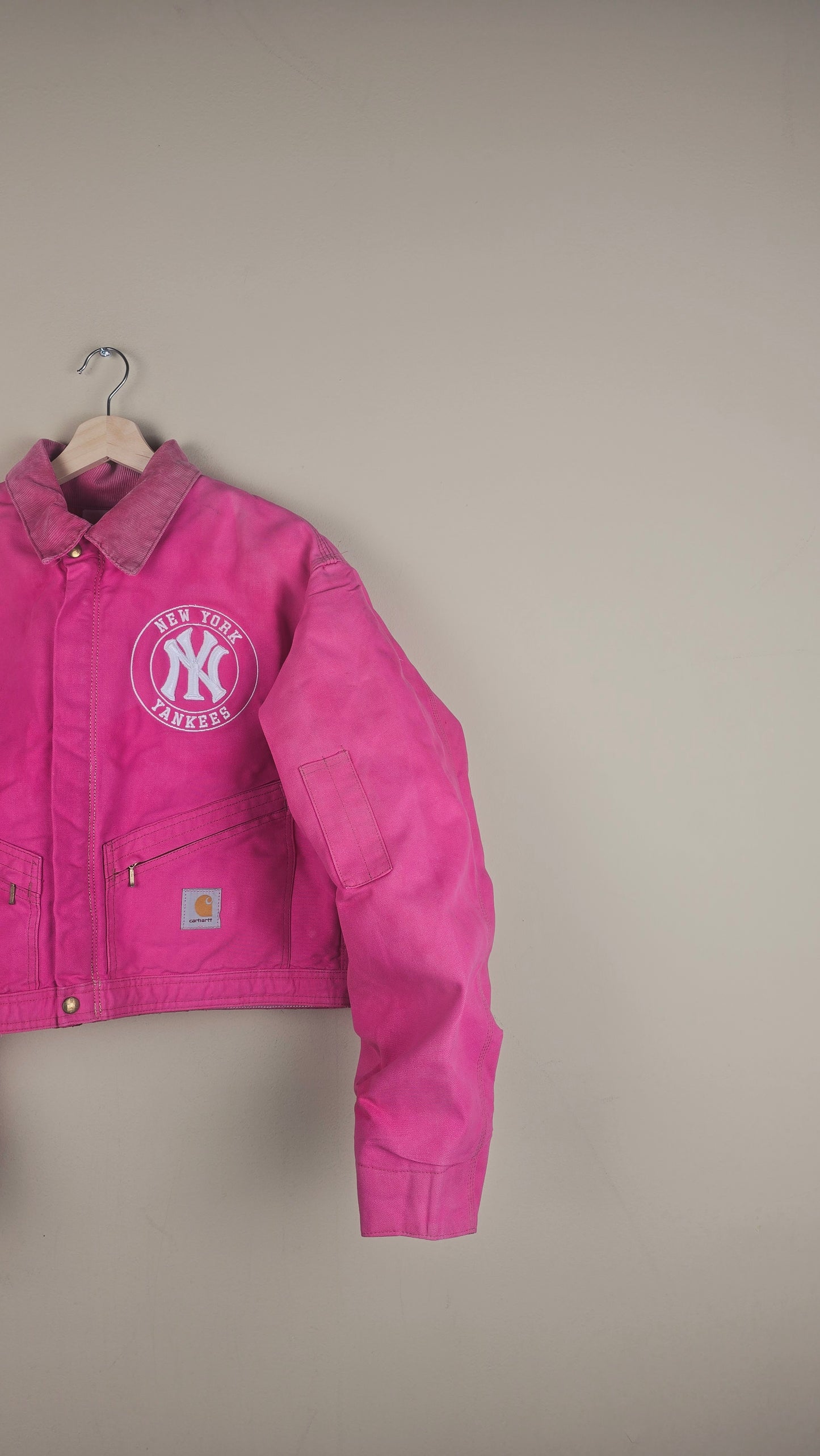 Vintage Carhartt X NY Yankees Cropped Jacket | Hot Pink | Size XL | OP16