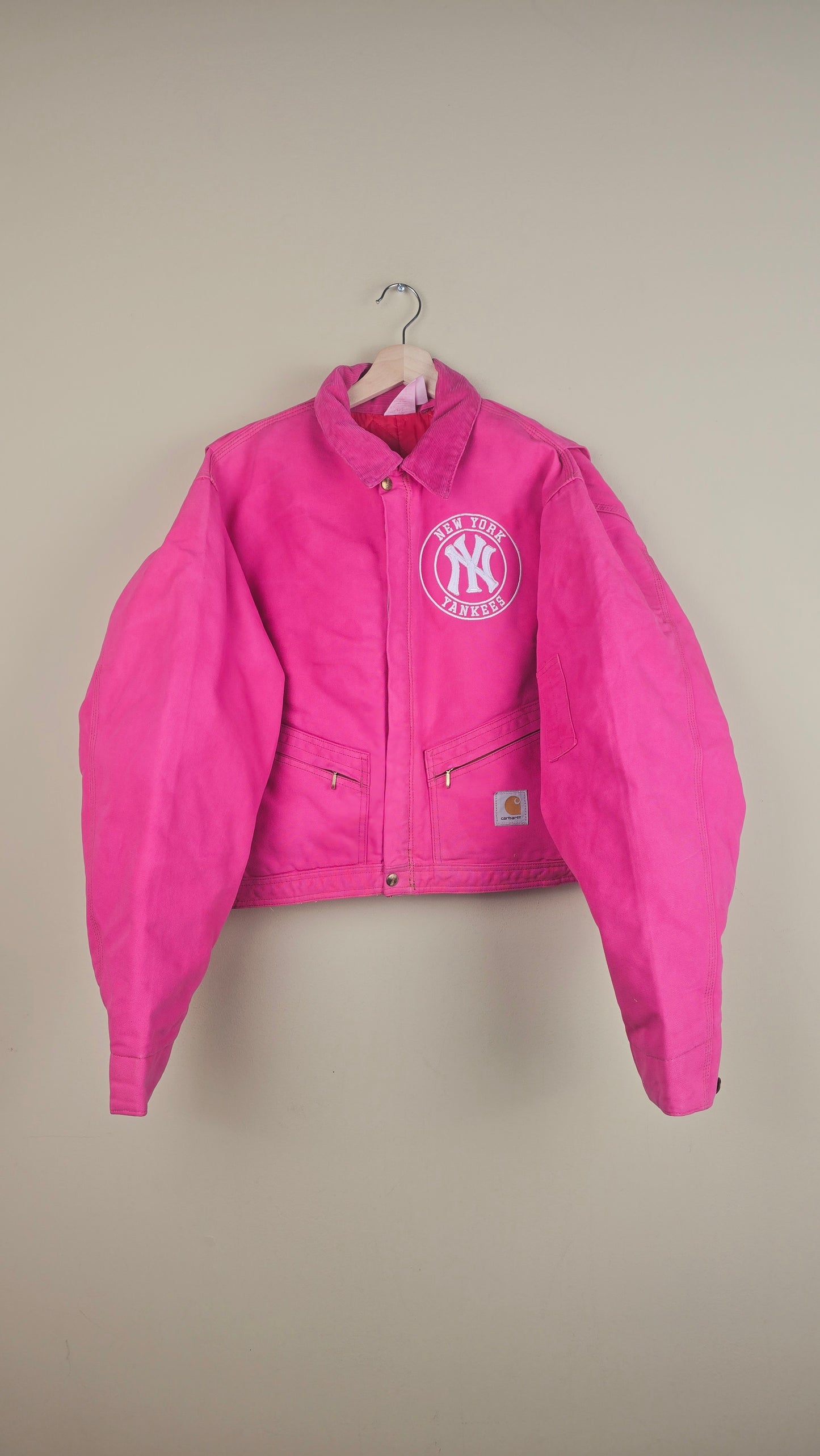 Vintage Carhartt X NY Yankees Cropped Jacket | Hot Pink | Size 2XL | OP19