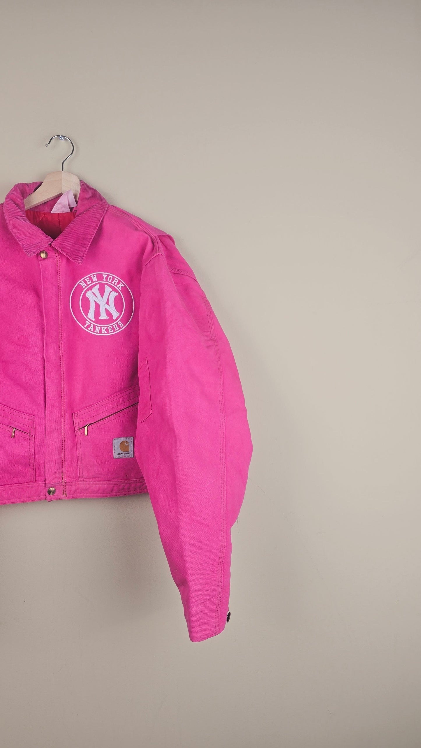 Vintage Carhartt X NY Yankees Cropped Jacket | Hot Pink | Size 2XL | OP19