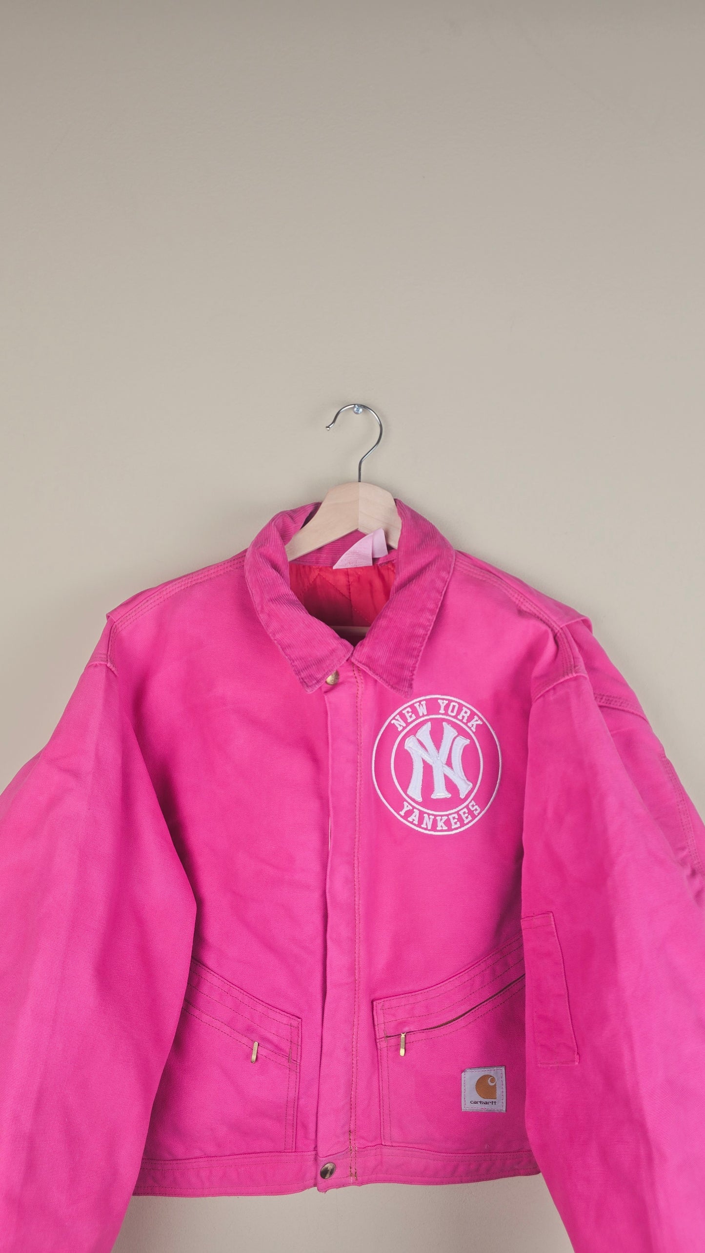 Vintage Carhartt X NY Yankees Cropped Jacket | Hot Pink | Size 2XL | OP19