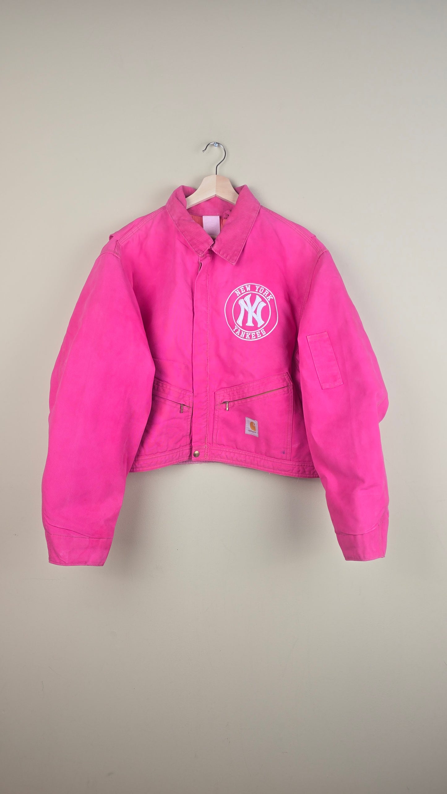 Vintage Carhartt X NY Yankees Cropped Jacket | Hot Pink | Size 2XL | OP20