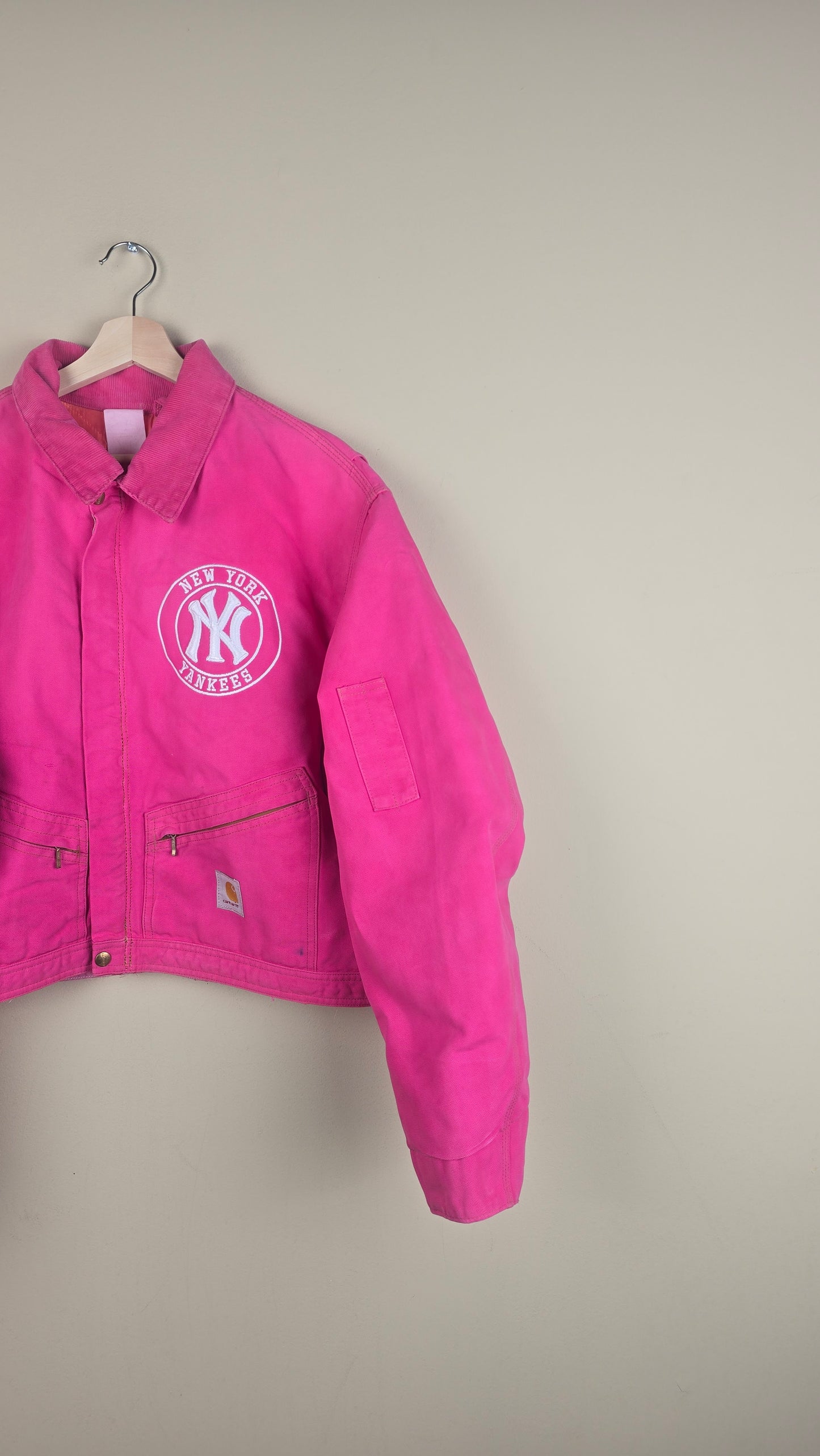 Vintage Carhartt X NY Yankees Cropped Jacket | Hot Pink | Size 2XL | OP20