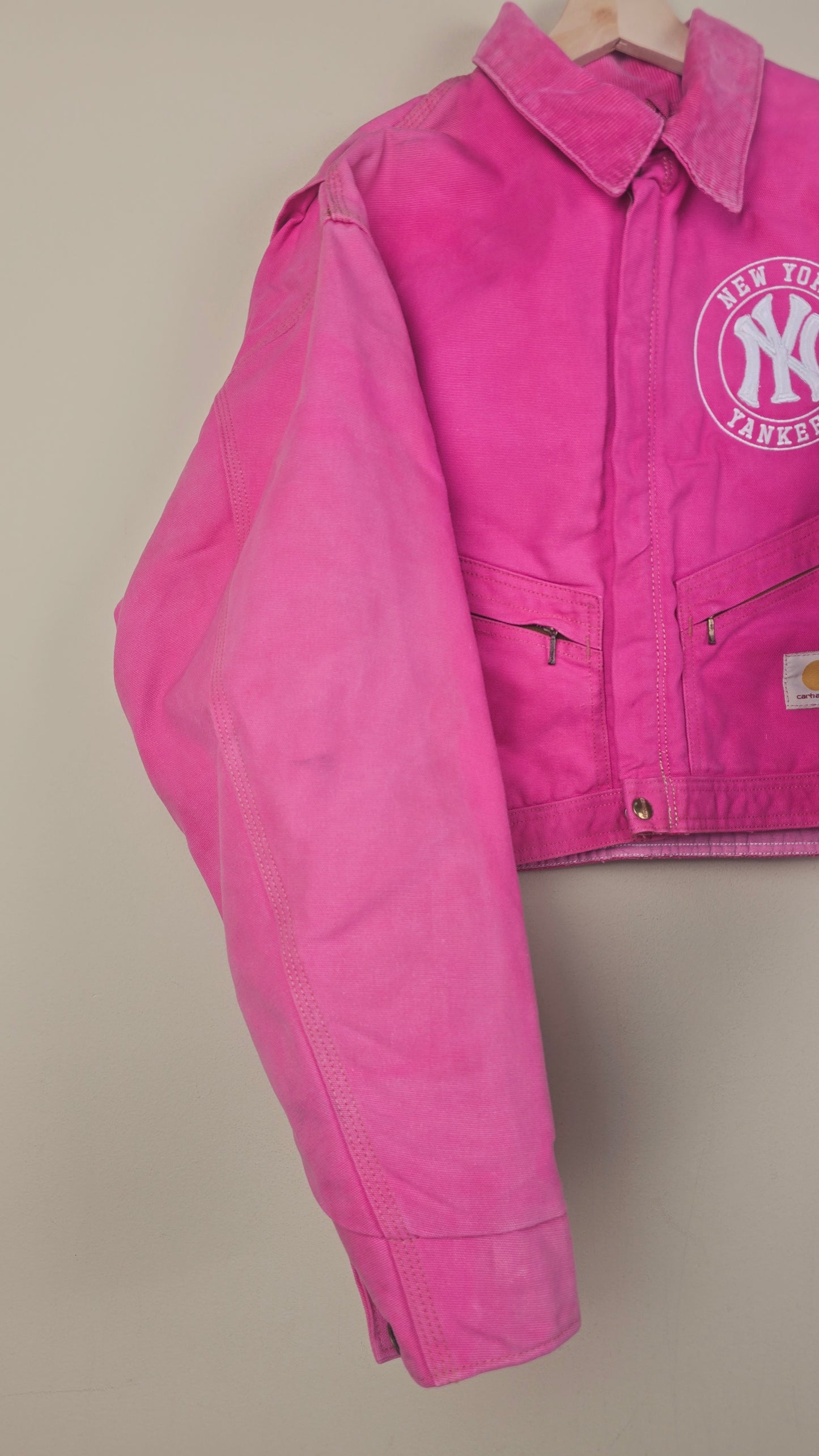 Vintage Carhartt X NY Yankees Cropped Jacket | Hot Pink | Size XL | OP23