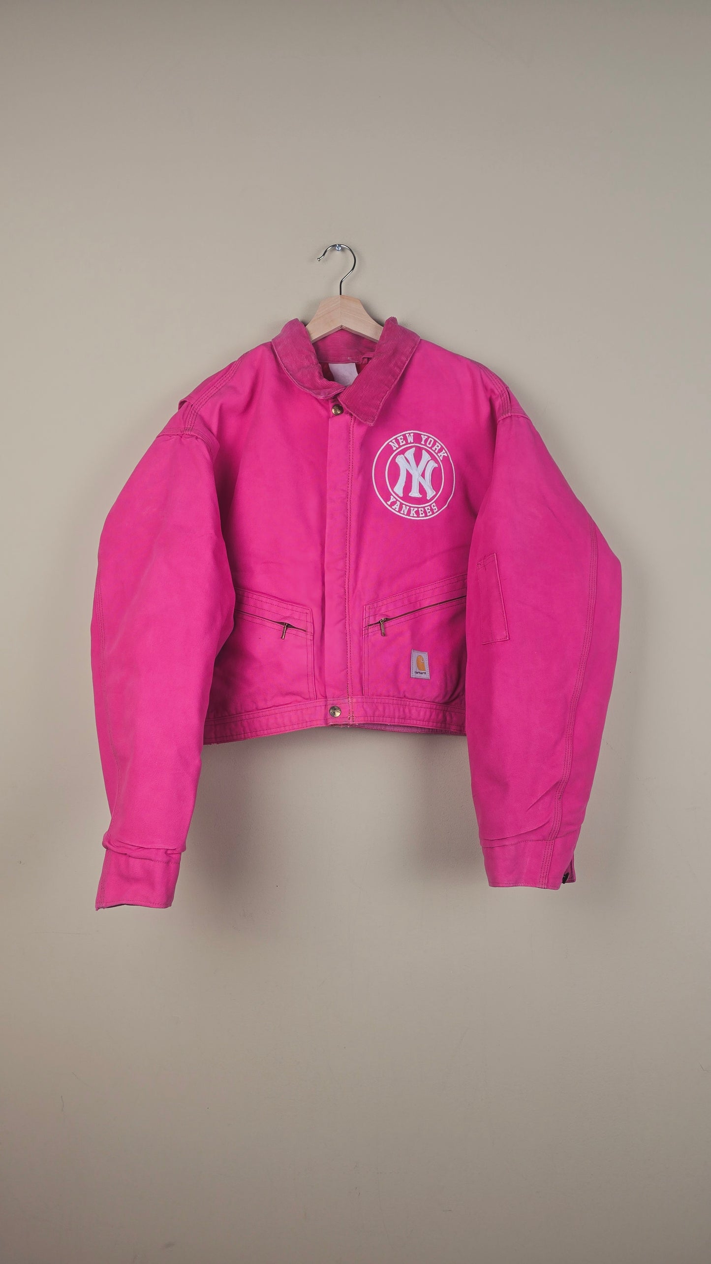 Vintage Carhartt X NY Yankees Cropped Jacket | Hot Pink | Size 3XL | OP26
