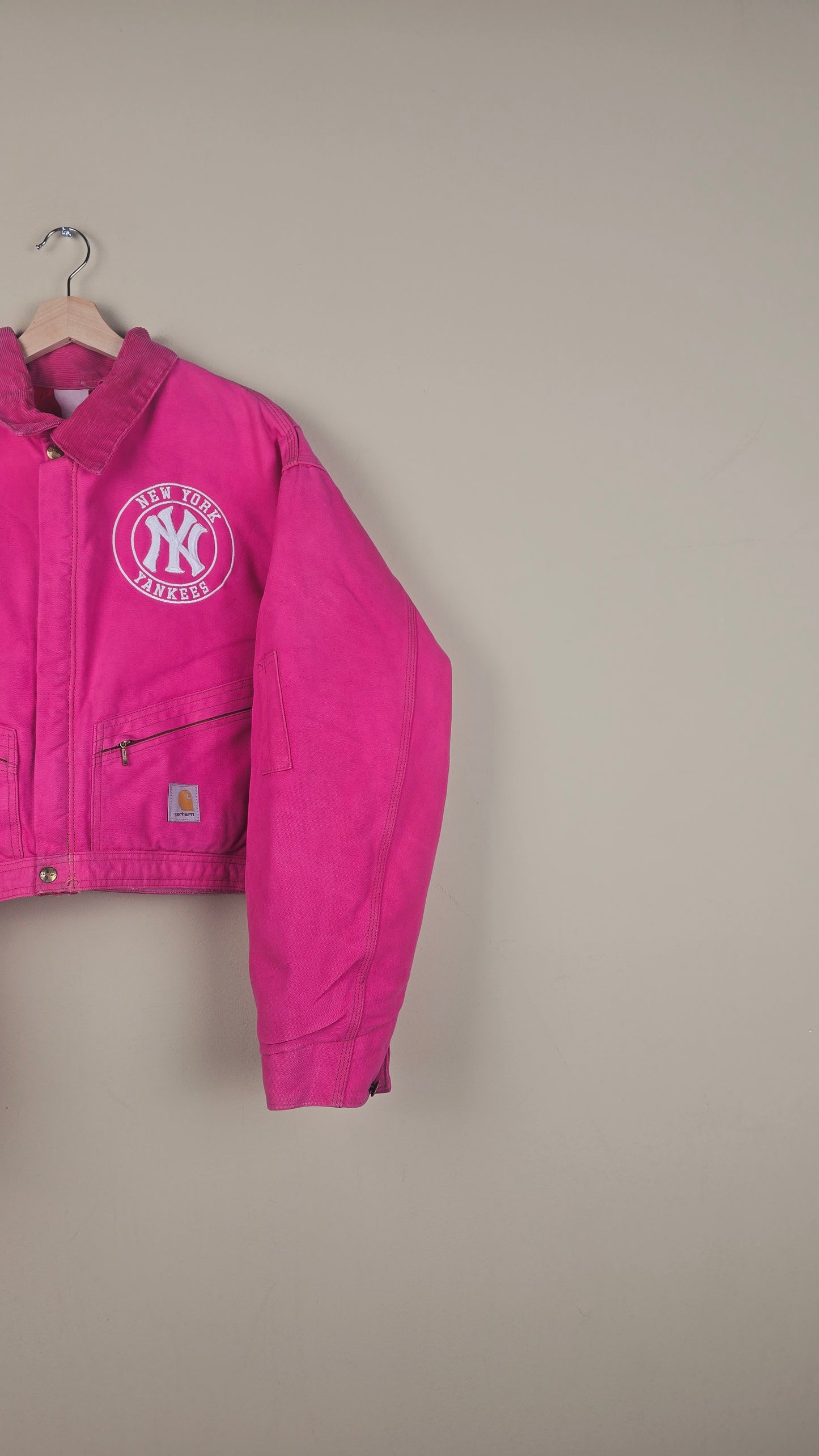 Vintage Carhartt X NY Yankees Cropped Jacket | Hot Pink | Size 3XL | OP26