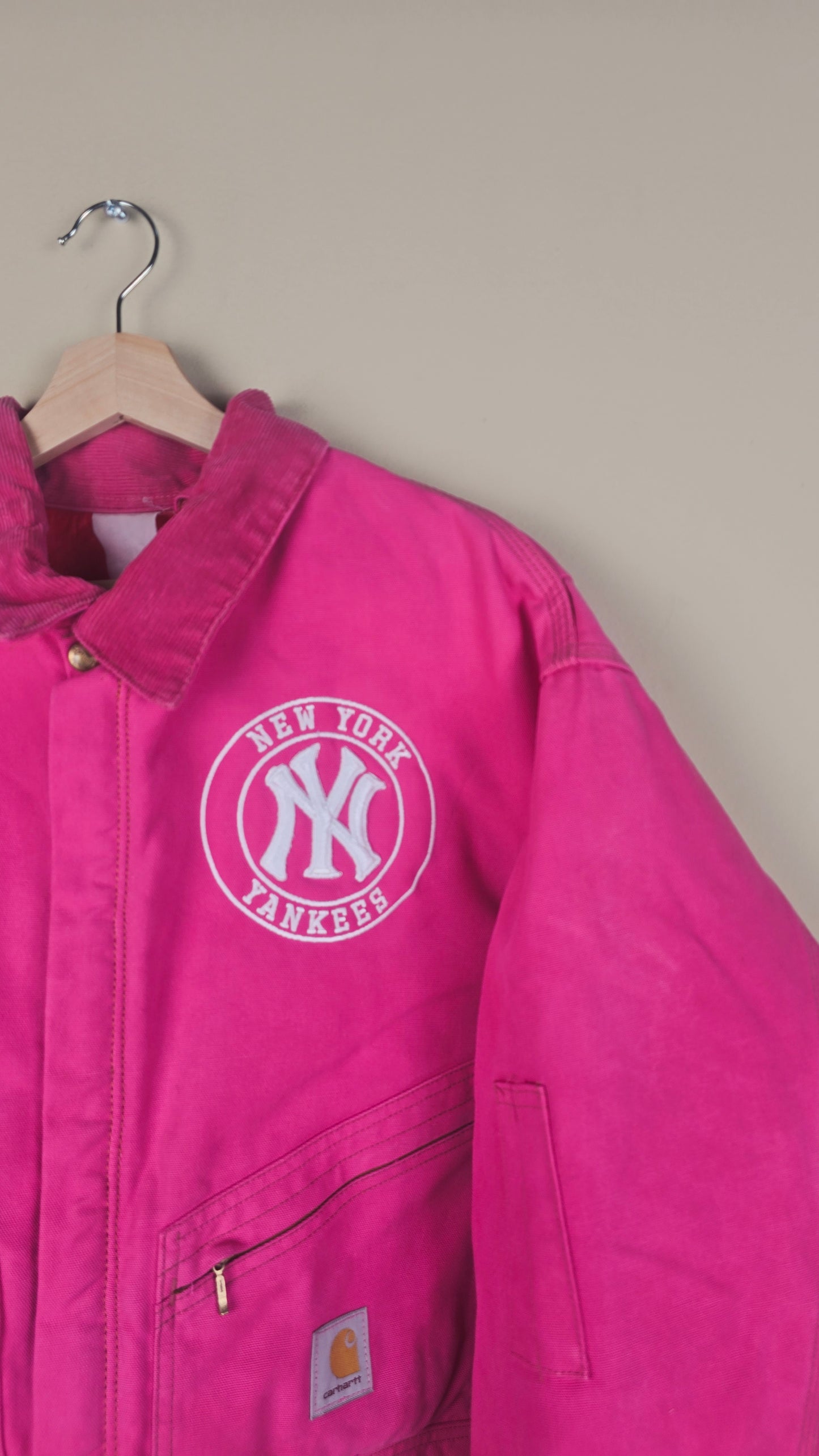 Vintage Carhartt X NY Yankees Cropped Jacket | Hot Pink | Size 3XL | OP26