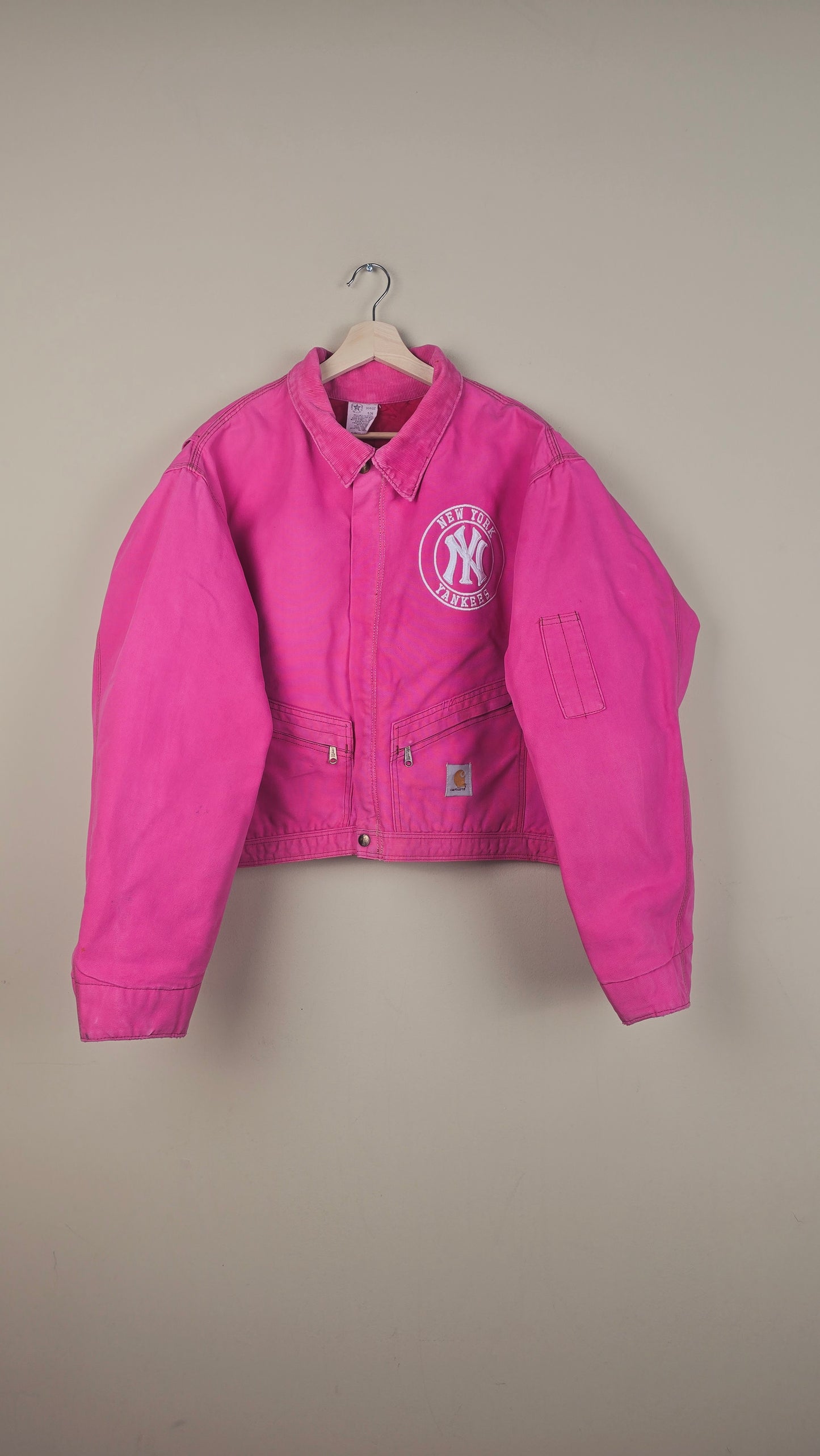 Vintage Carhartt X NY Yankees Cropped Jacket | Hot Pink | Size 2XL | OP31