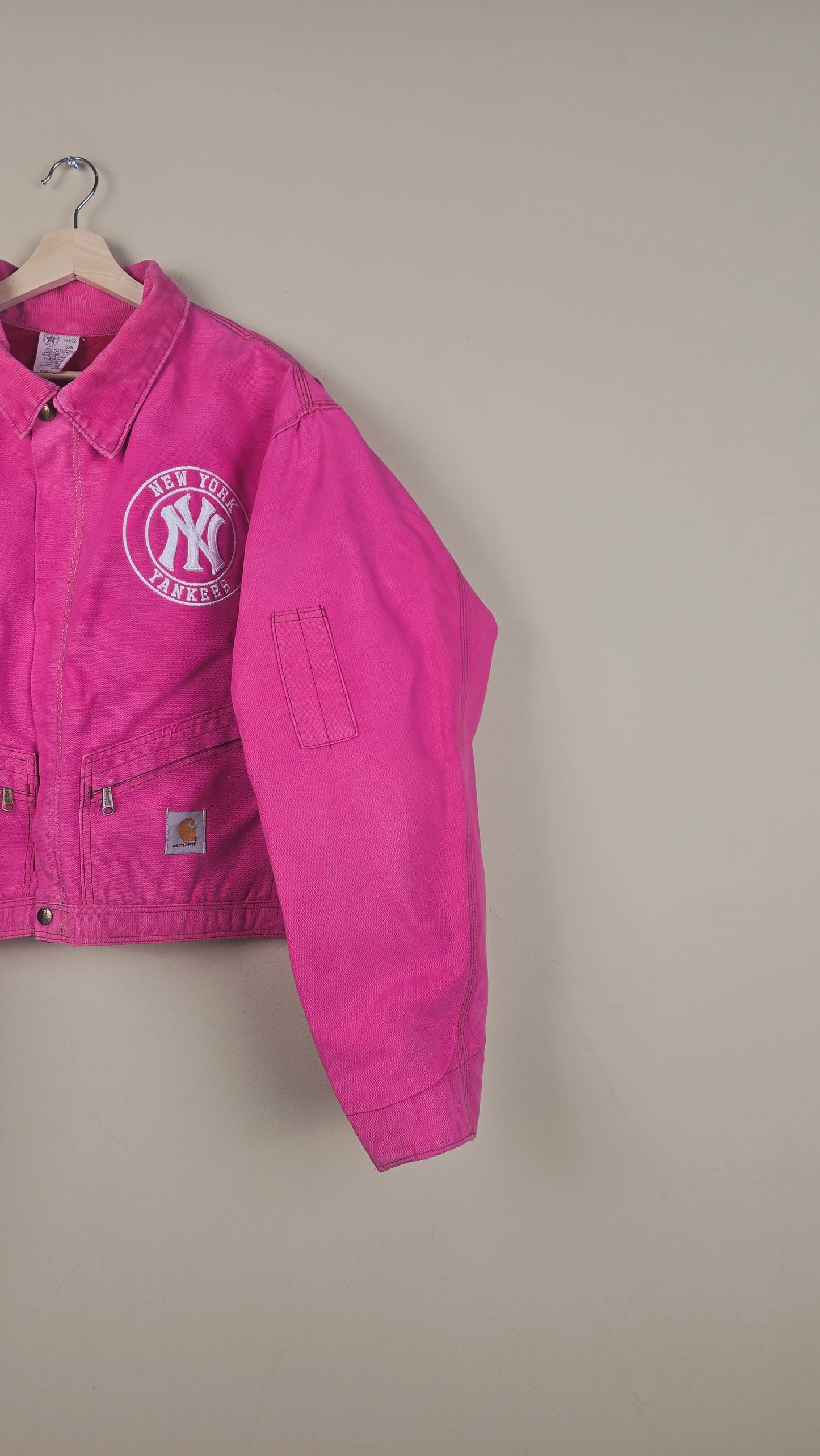 Vintage Carhartt X NY Yankees Cropped Jacket | Hot Pink | Size 2XL | OP31