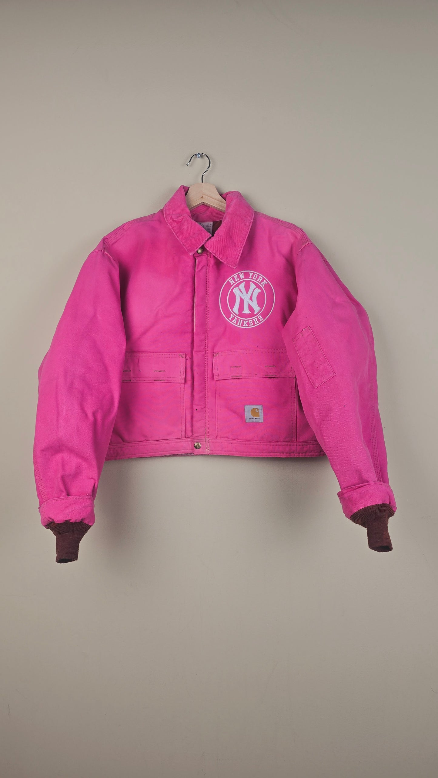 Vintage Carhartt X NY Yankees Cropped Jacket | Hot Pink | Size 2XL | OP32