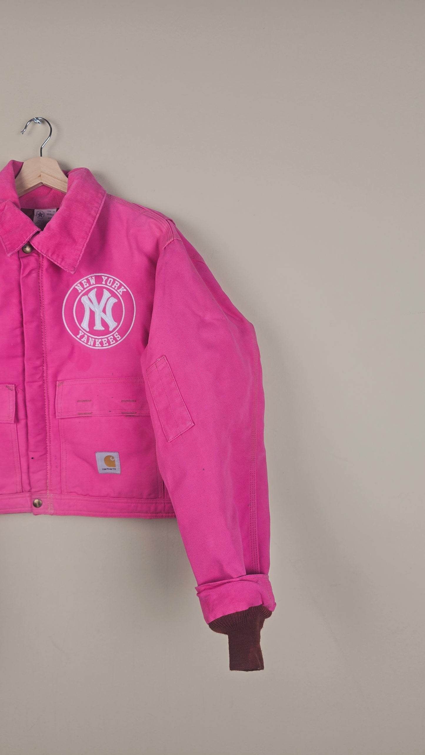 Vintage Carhartt X NY Yankees Cropped Jacket | Hot Pink | Size 2XL | OP32