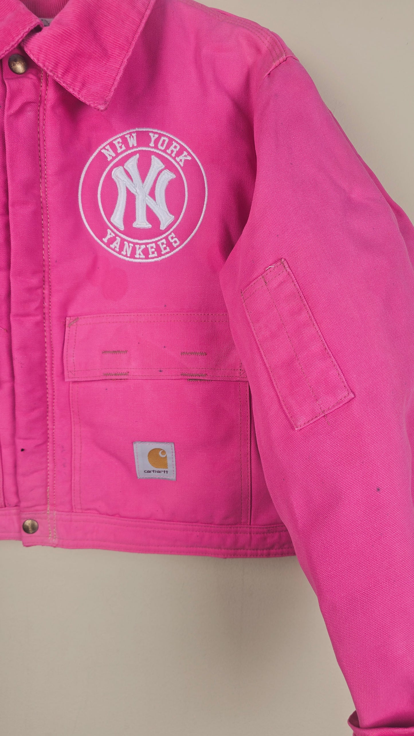 Vintage Carhartt X NY Yankees Cropped Jacket | Hot Pink | Size 2XL | OP32