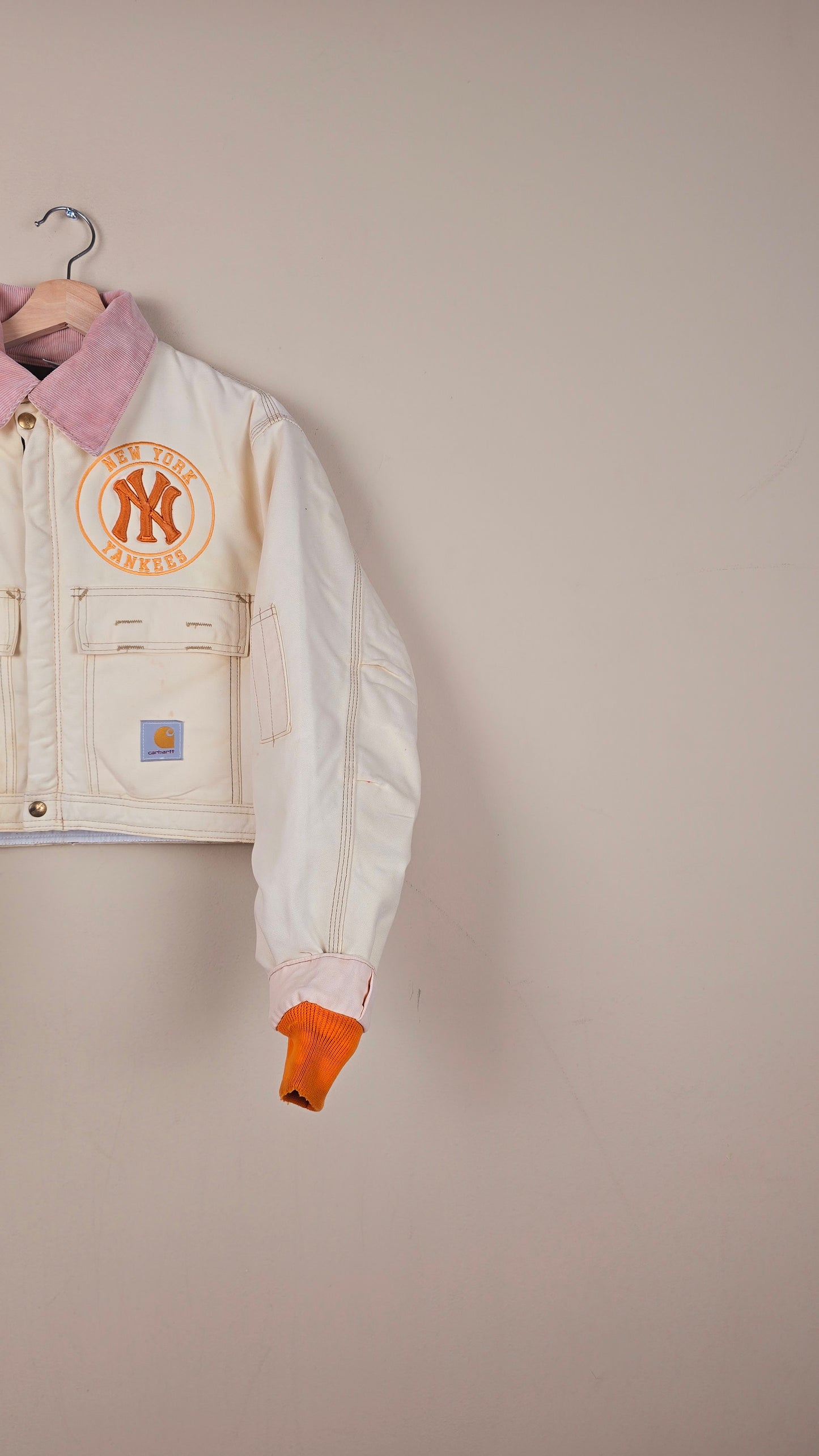 Vintage Carhartt X NY Yankees Cropped Jacket | Beige | Size S | OC1