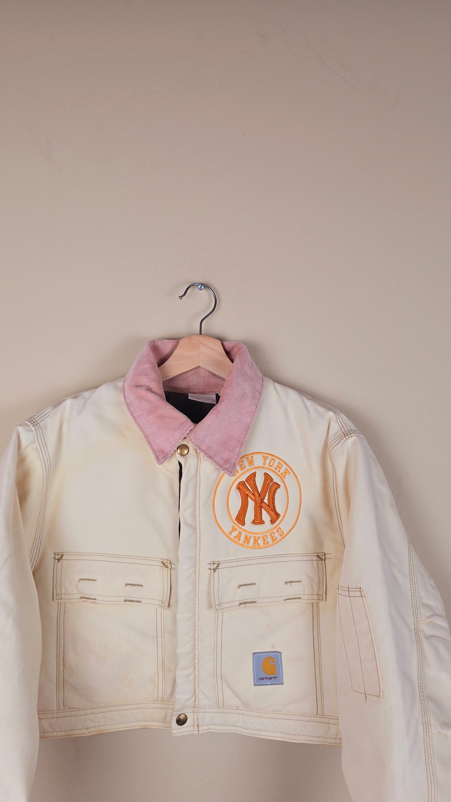 Vintage Carhartt X NY Yankees Cropped Jacket | Beige | Size S | OC1