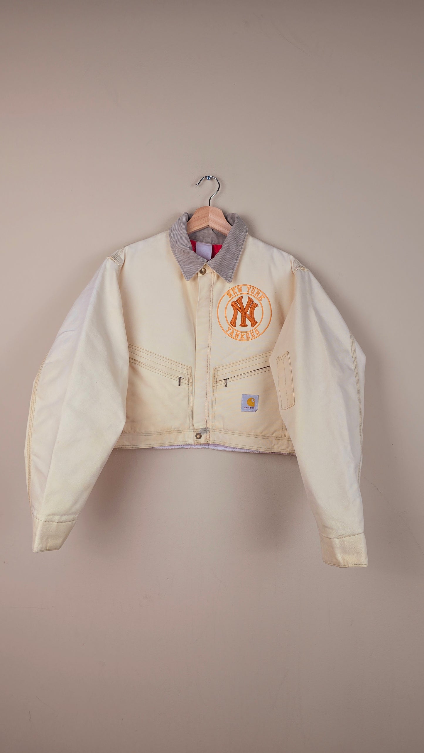Vintage Carhartt X NY Yankees Cropped Jacket | Beige | Size S | OC3
