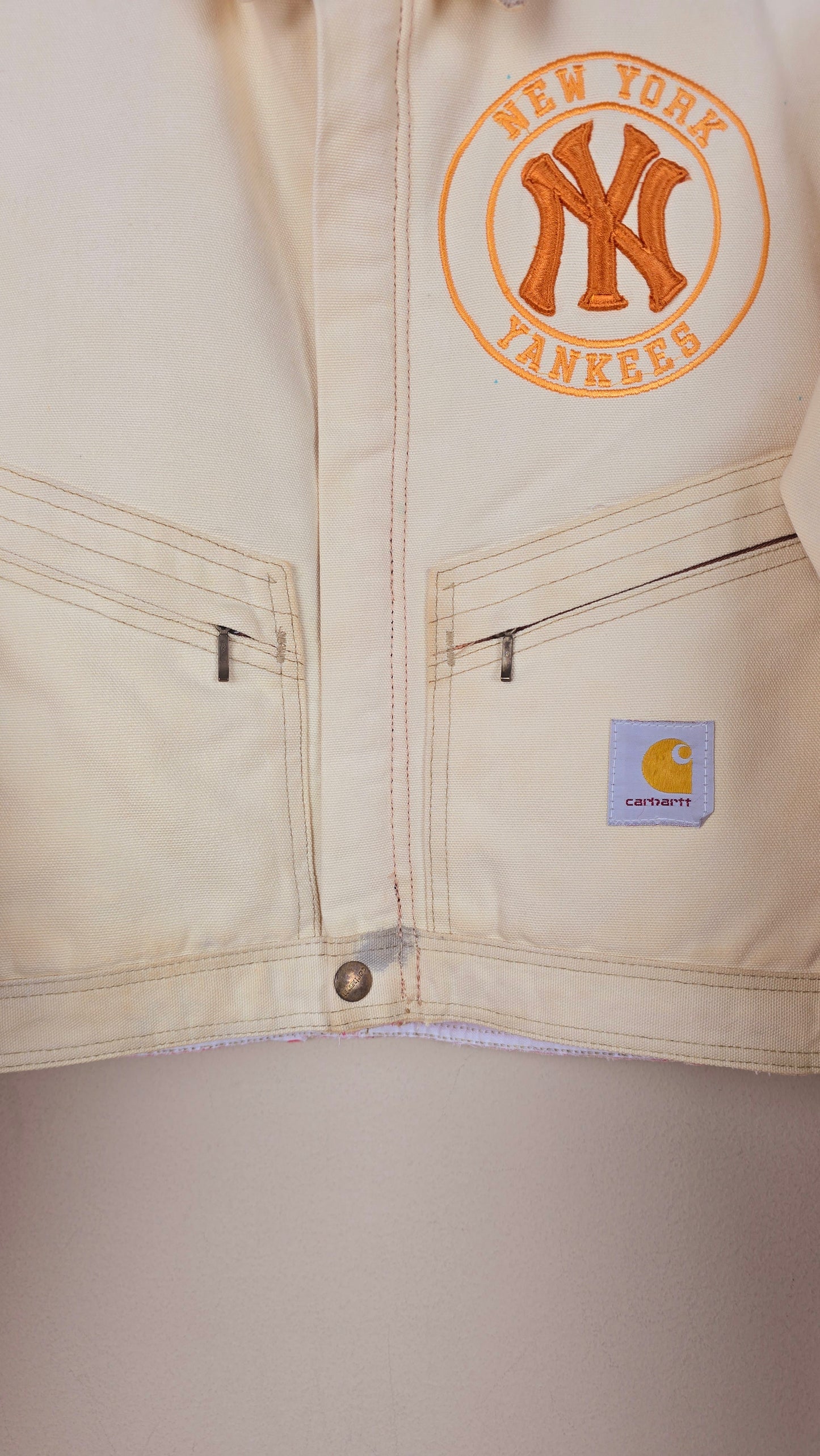 Vintage Carhartt X NY Yankees Cropped Jacket | Beige | Size S | OC3