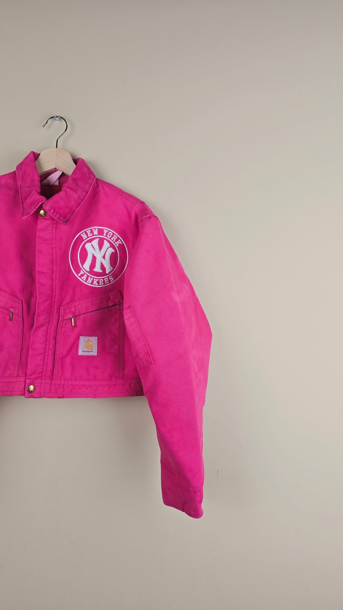 Vintage Carhartt X NY Yankees Cropped Jacket | Hot Pink | Size XS | OP35