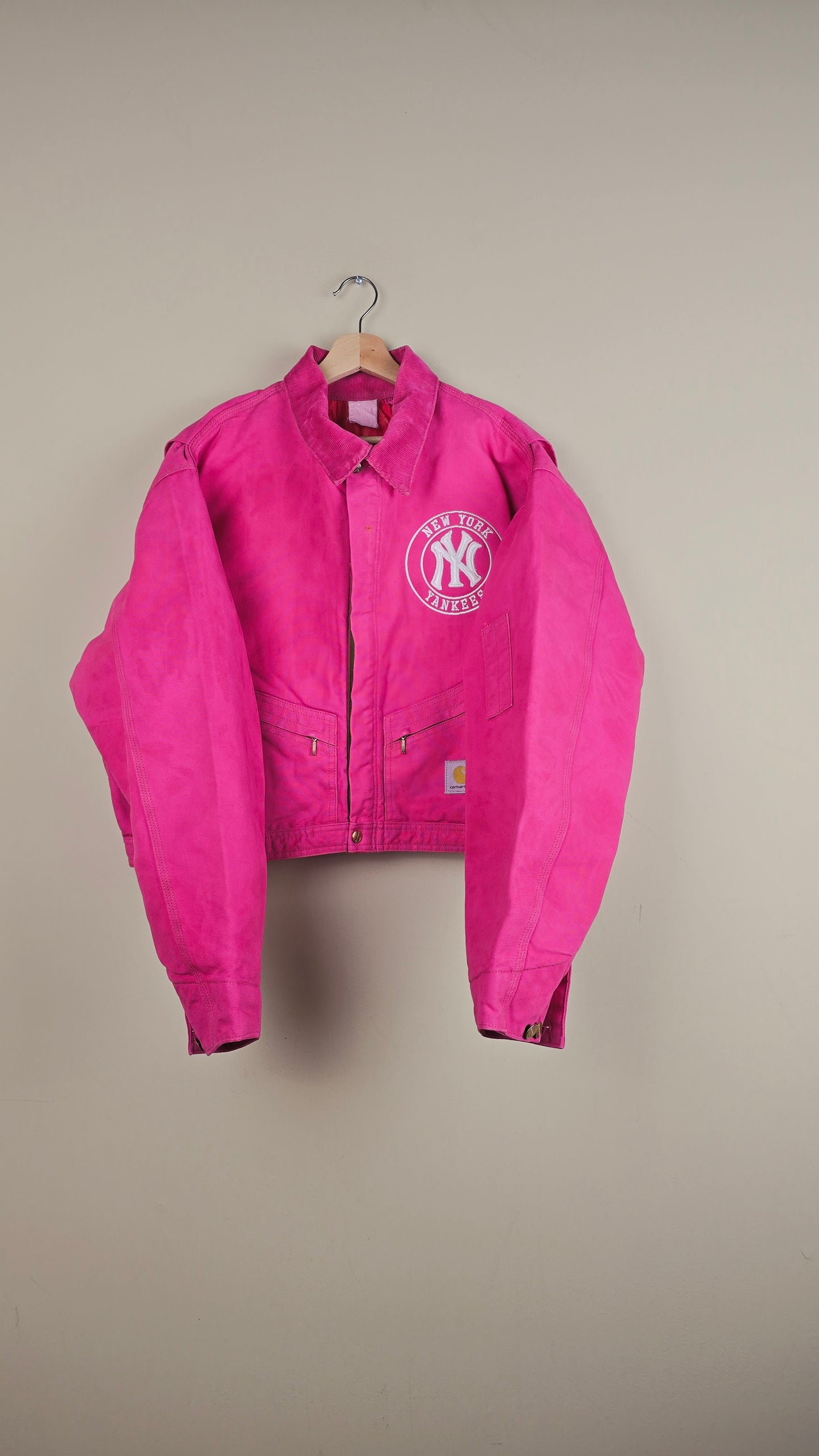 Vintage Carhartt X NY Yankees Cropped Jacket | Hot Pink | Size 2XL | OP38