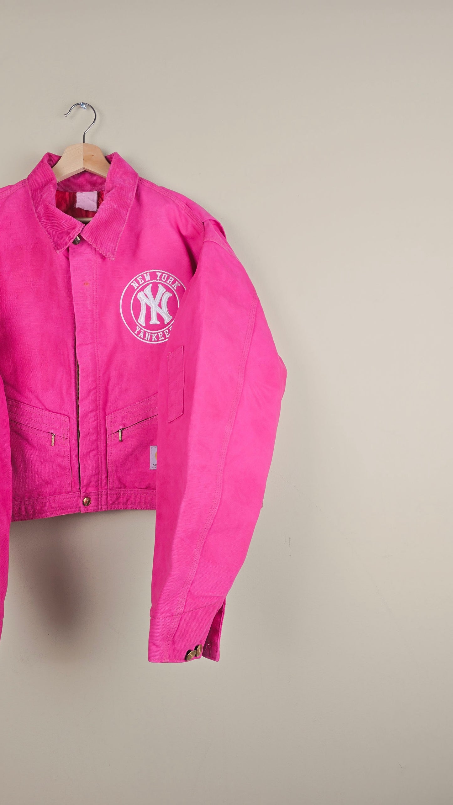 Vintage Carhartt X NY Yankees Cropped Jacket | Hot Pink | Size 2XL | OP38