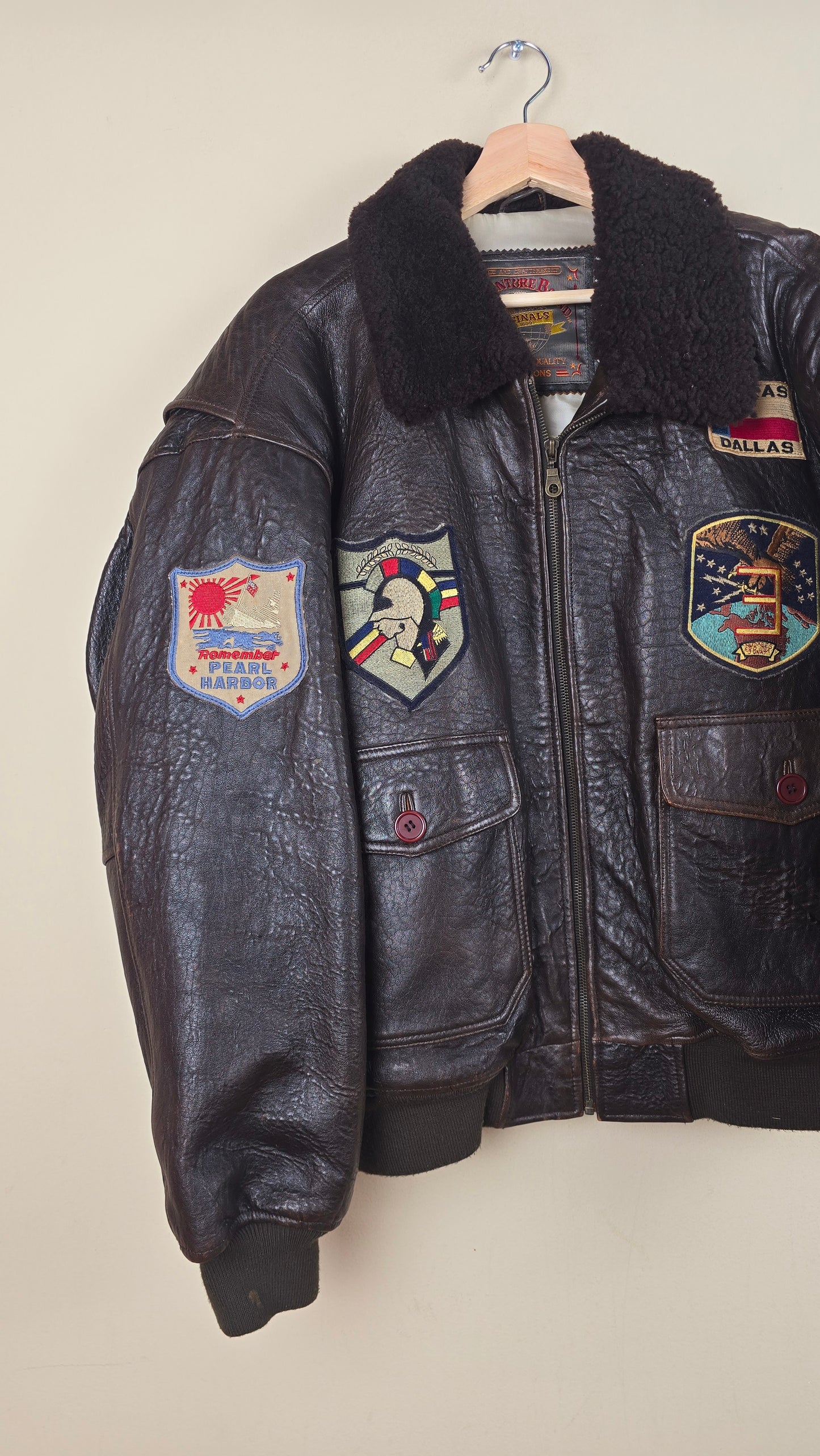 Vintage US Military Air Sea Command Brown Leather Jacket (Size L) | VET05