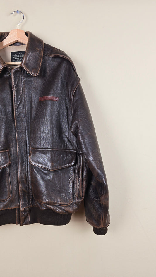 Vintage Avirex US Army Airforce Military Brown Leather Jacket (Size L) | VET06