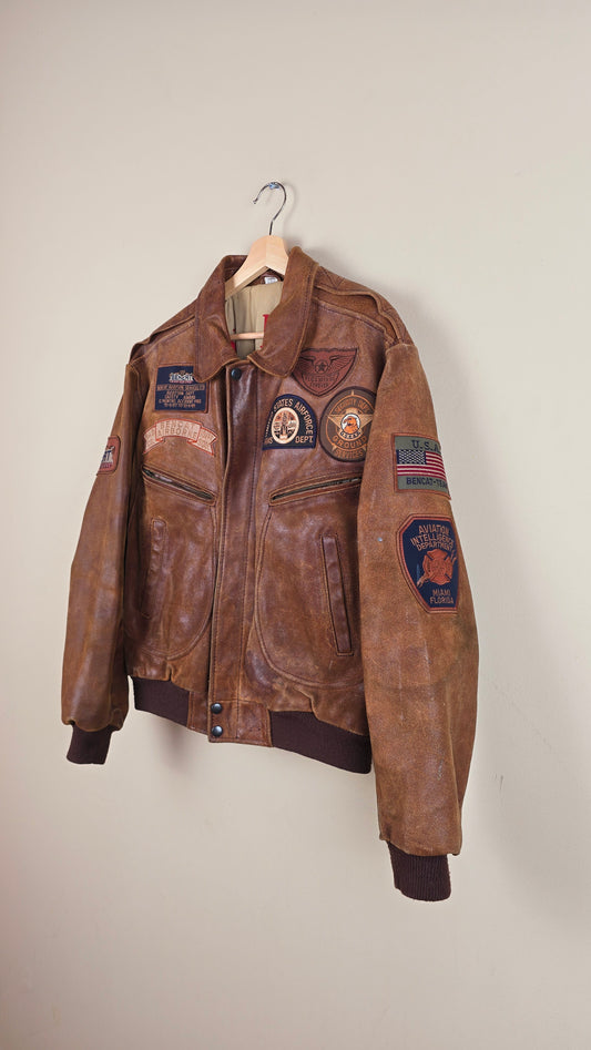 Vintage US Airforce Brown Leather Jacket (Size M) | VET08