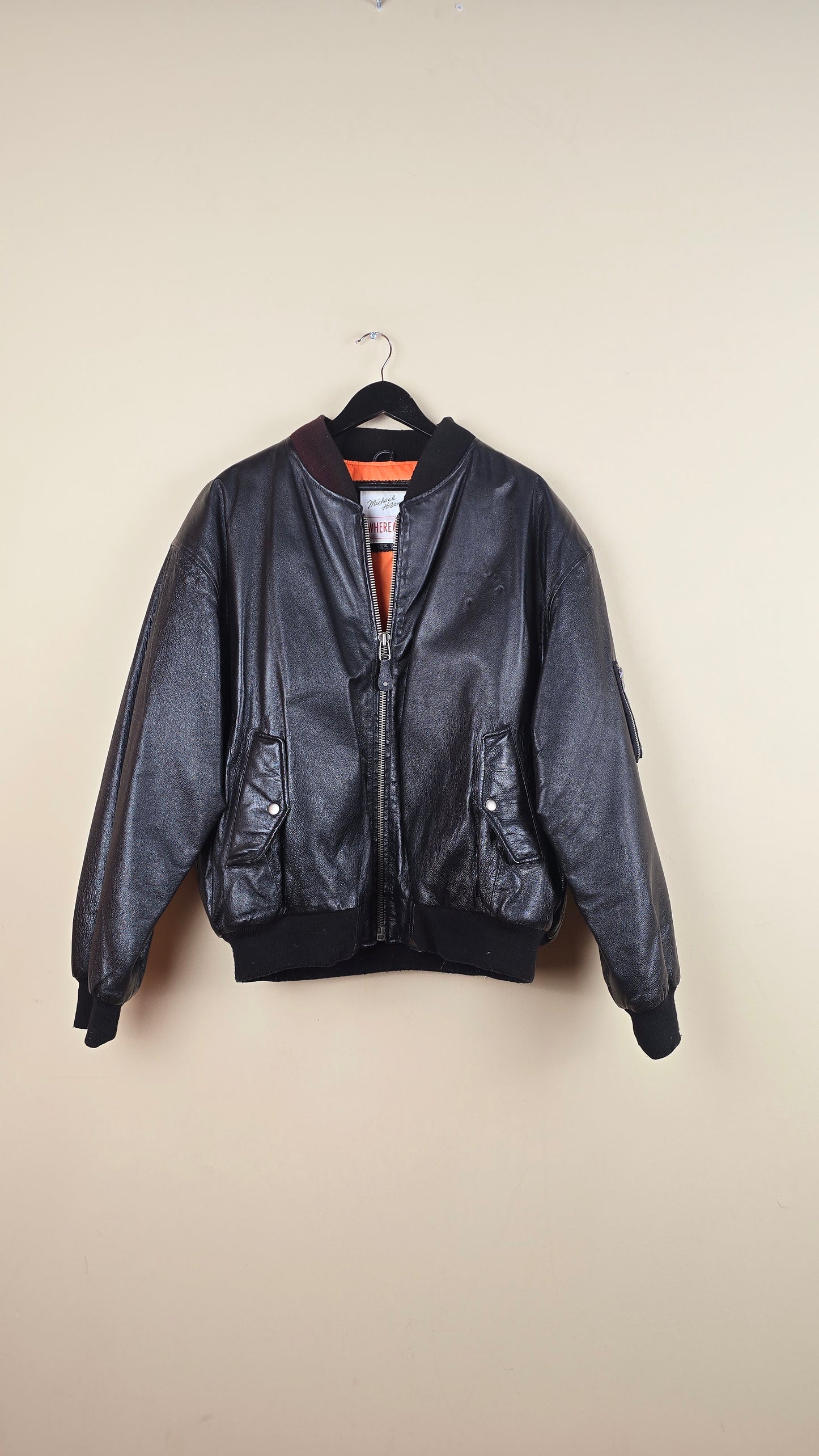 Vintage Michael Hoban WhereMI US Marines Black Leather Jacket (Size XL) | VET09