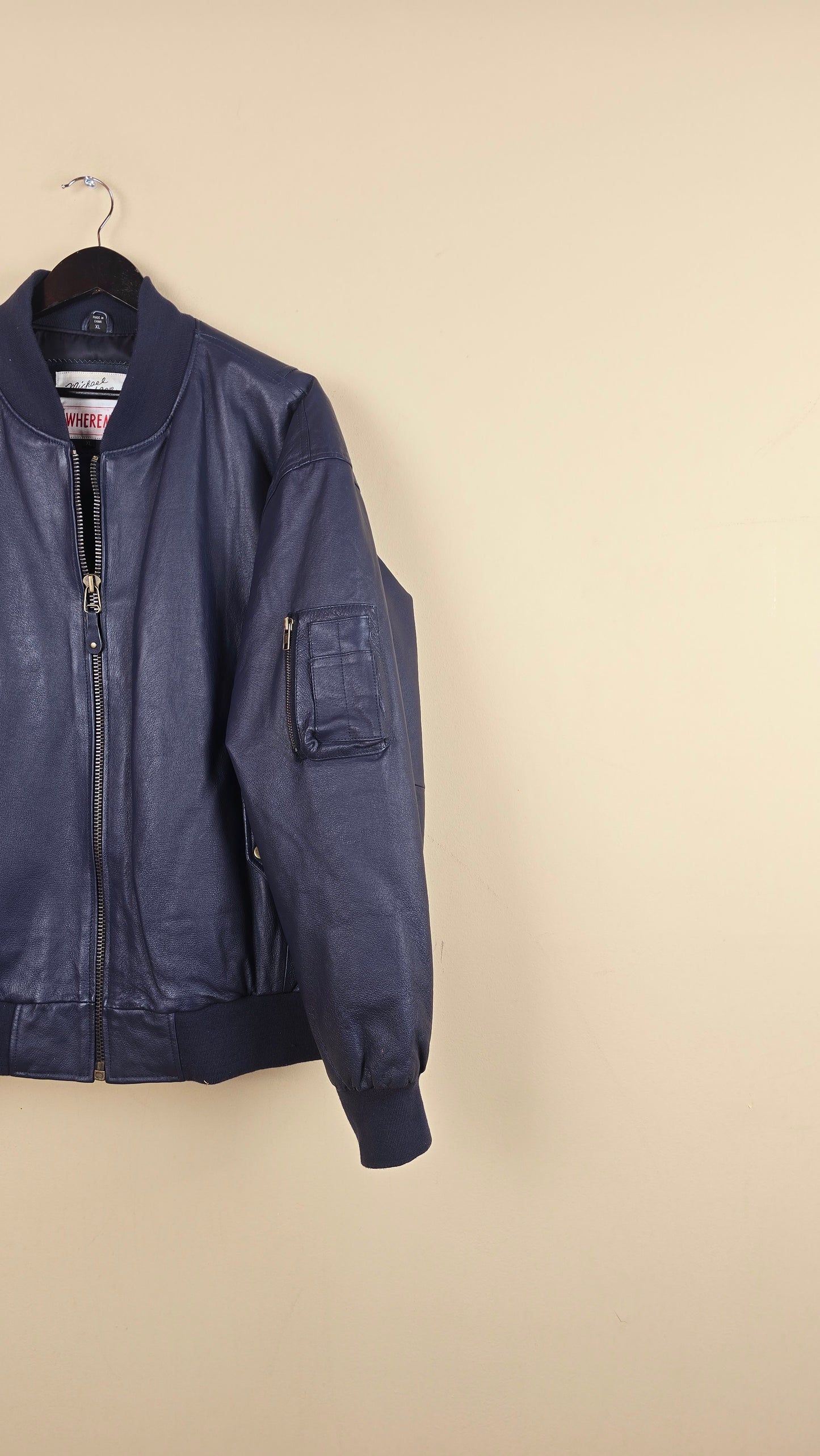Vintage Michael Hoban WhereMI US Navy Blue Leather Jacket (Size XL) | VET10