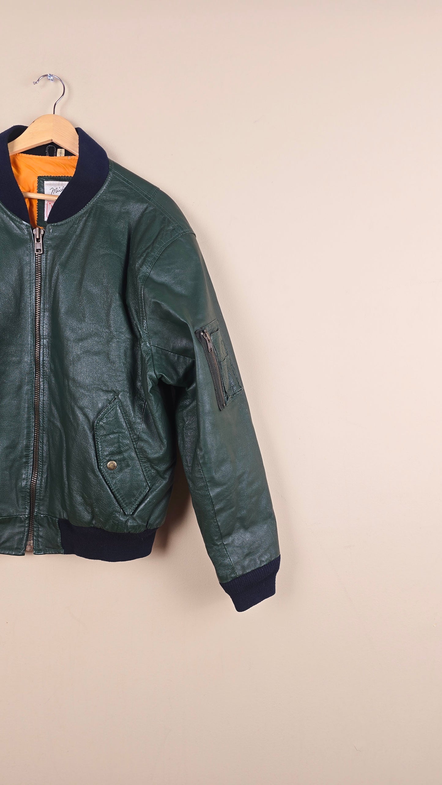 Vintage Michael Hoban WhereMI US Army Green Leather Jacket (Size L) | VET11