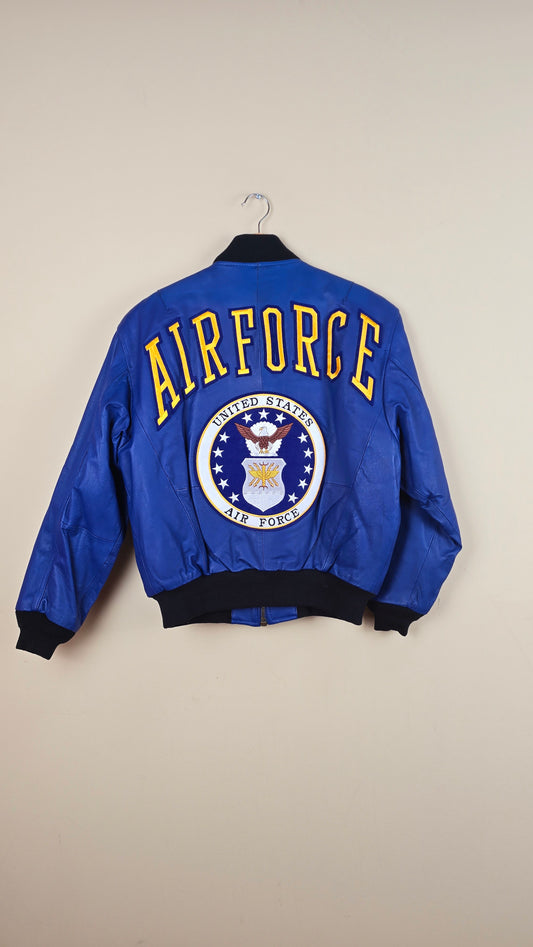 Vintage Michael Hoban WhereMI US Airforce Blue Leather Jacket (Size S) | VET12