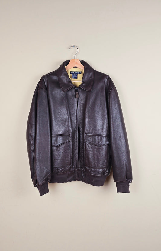 Vintage Nautica Brown Leather Jacket (Size M) | IF01