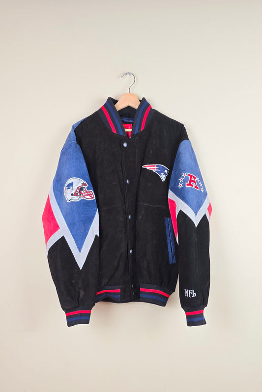 Vintage New England Patriots NFL Suede Leather Jacket (Size L) | IF04