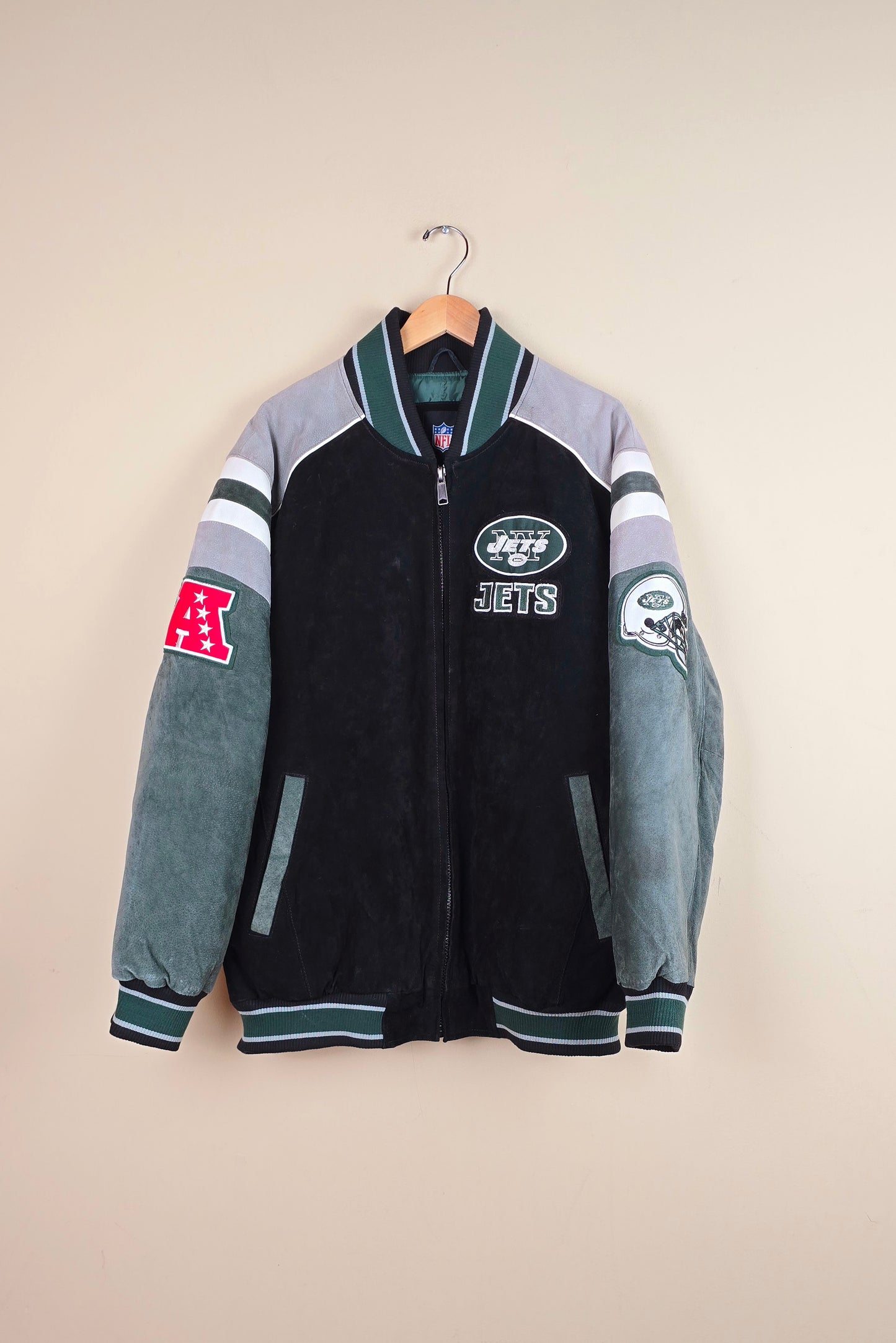 Vintage NY Jets NFL Suede Leather Jacket (Size 2Xl) | IF05